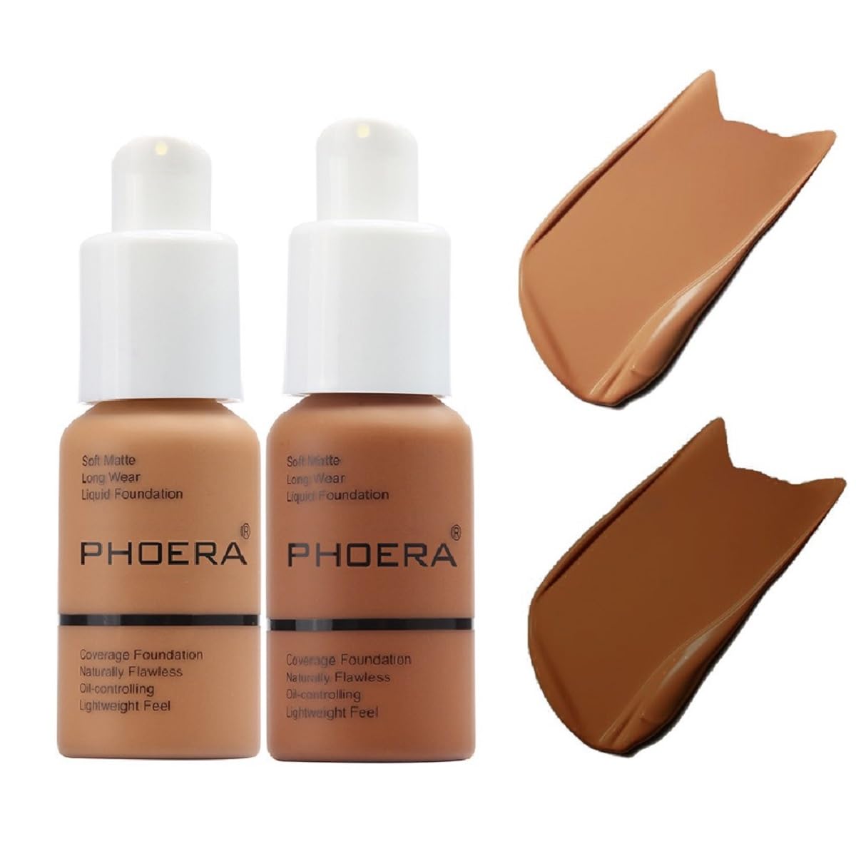 Meifen PHOERA Foundation 2 Pack – 108 Tan & 109 Mocha, Soft Matte, Oil Control