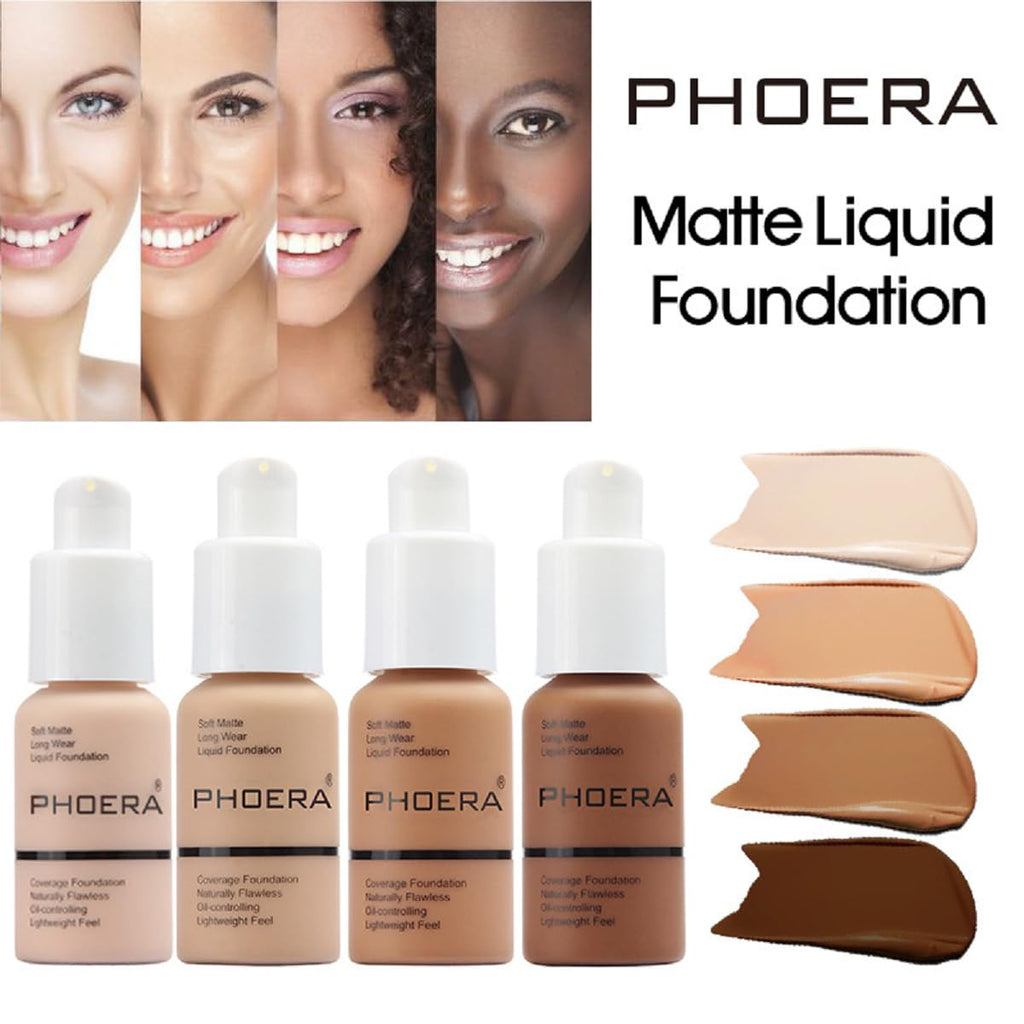 Meifen 2-Pack PHOERA Foundation — Long-Lasting Waterproof Oil Control Soft Matte Foundation 106 Warm Sun