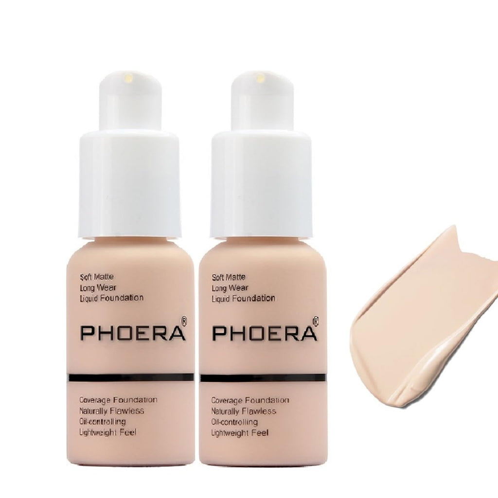 Meifen 2 Pack Matte Oil Control Foundation – PHOERA 30ml Waterproof Matte Foundation 101 Porcelain