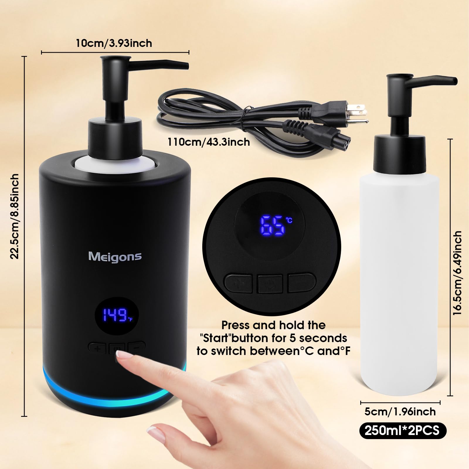 Meigons Oil Warmer for Massage - Constant Temperature - Dual Dispenser - Black