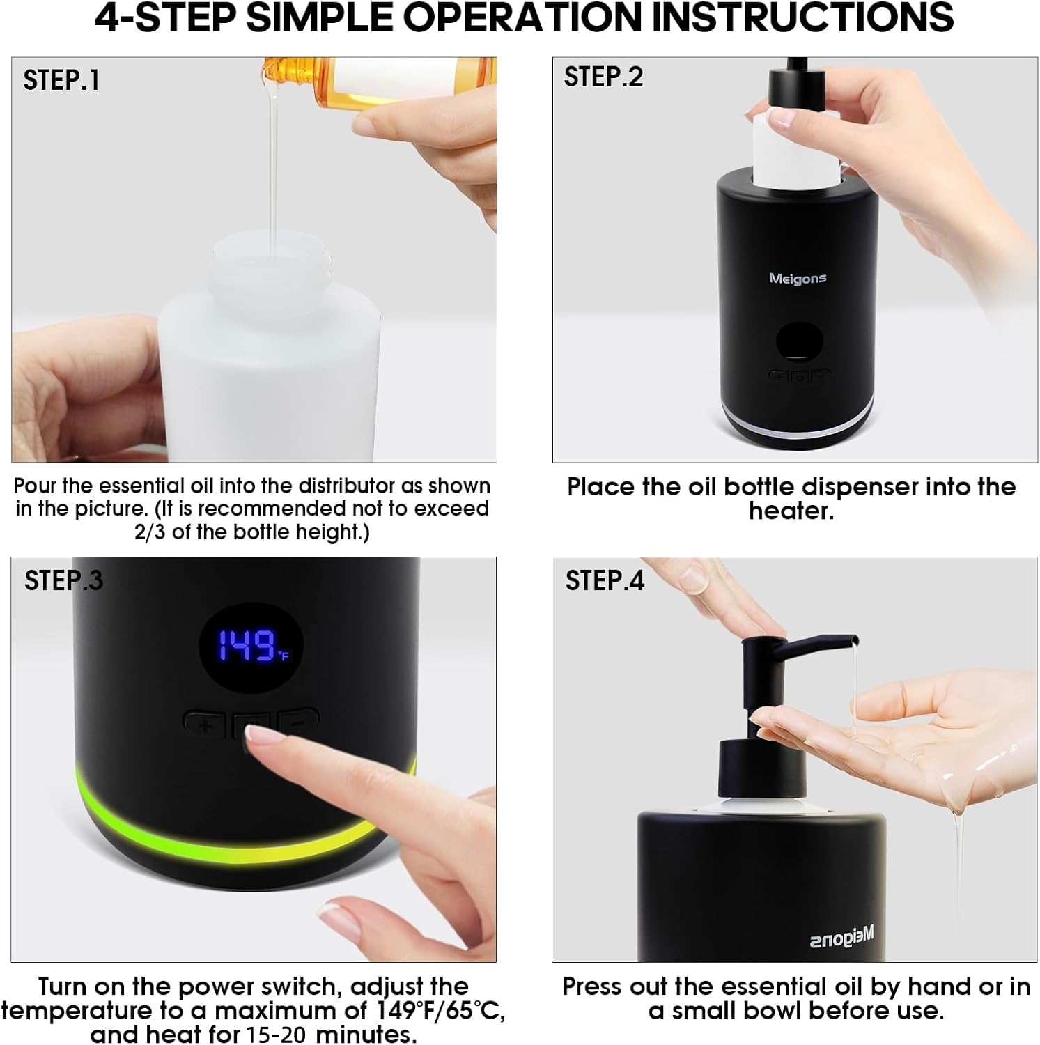 Meigons Oil Warmer for Massage - Constant Temperature - Dual Dispenser - Black