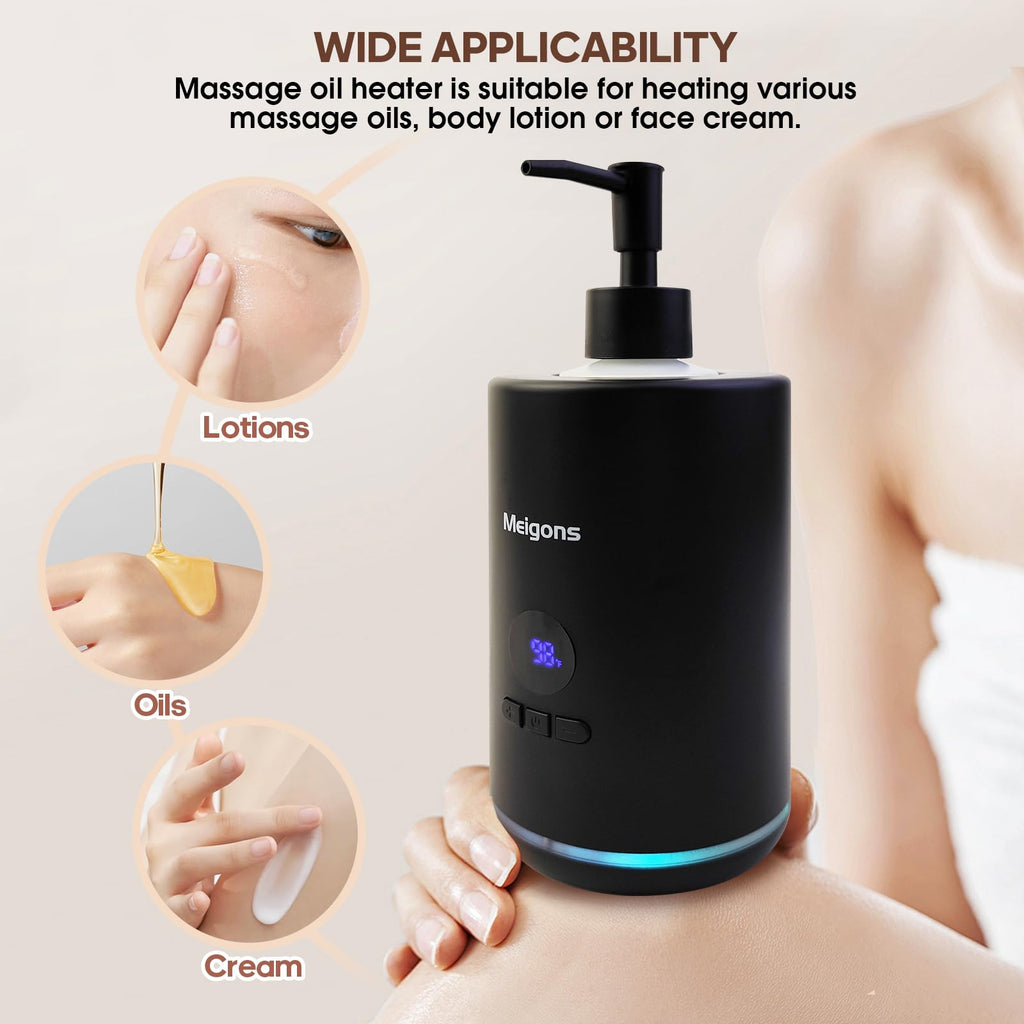 Meigons Oil Warmer for Massage - Constant Temperature - Dual Dispenser - Black