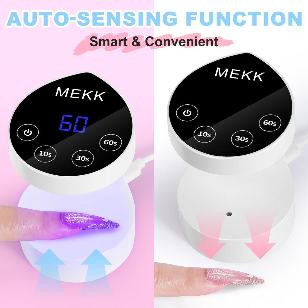 MEKK Mini UV Light for Nails – Peach Shape, Auto-Sensor, 8 Beads, 4 Timers, Travel-Ready