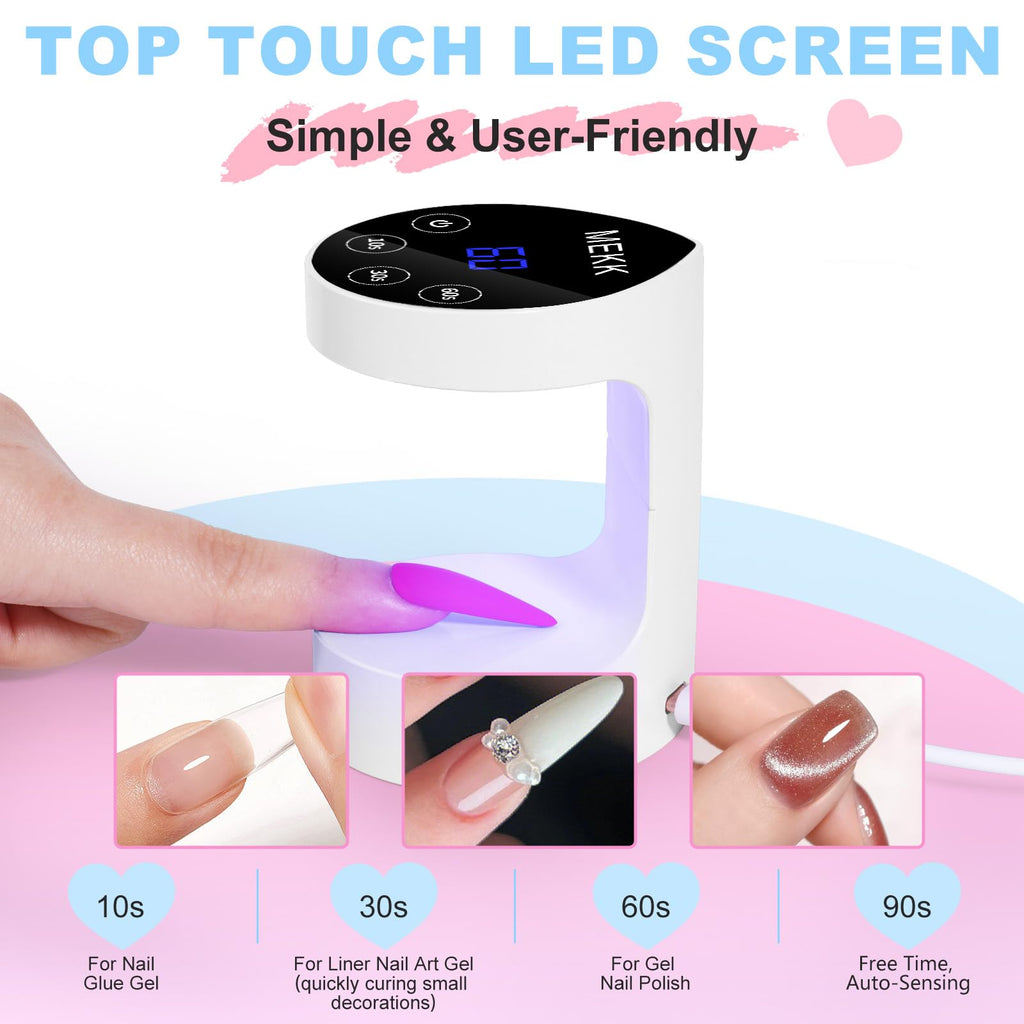 MEKK Mini UV Light for Nails – Peach Shape, Auto-Sensor, 8 Beads, 4 Timers, Travel-Ready