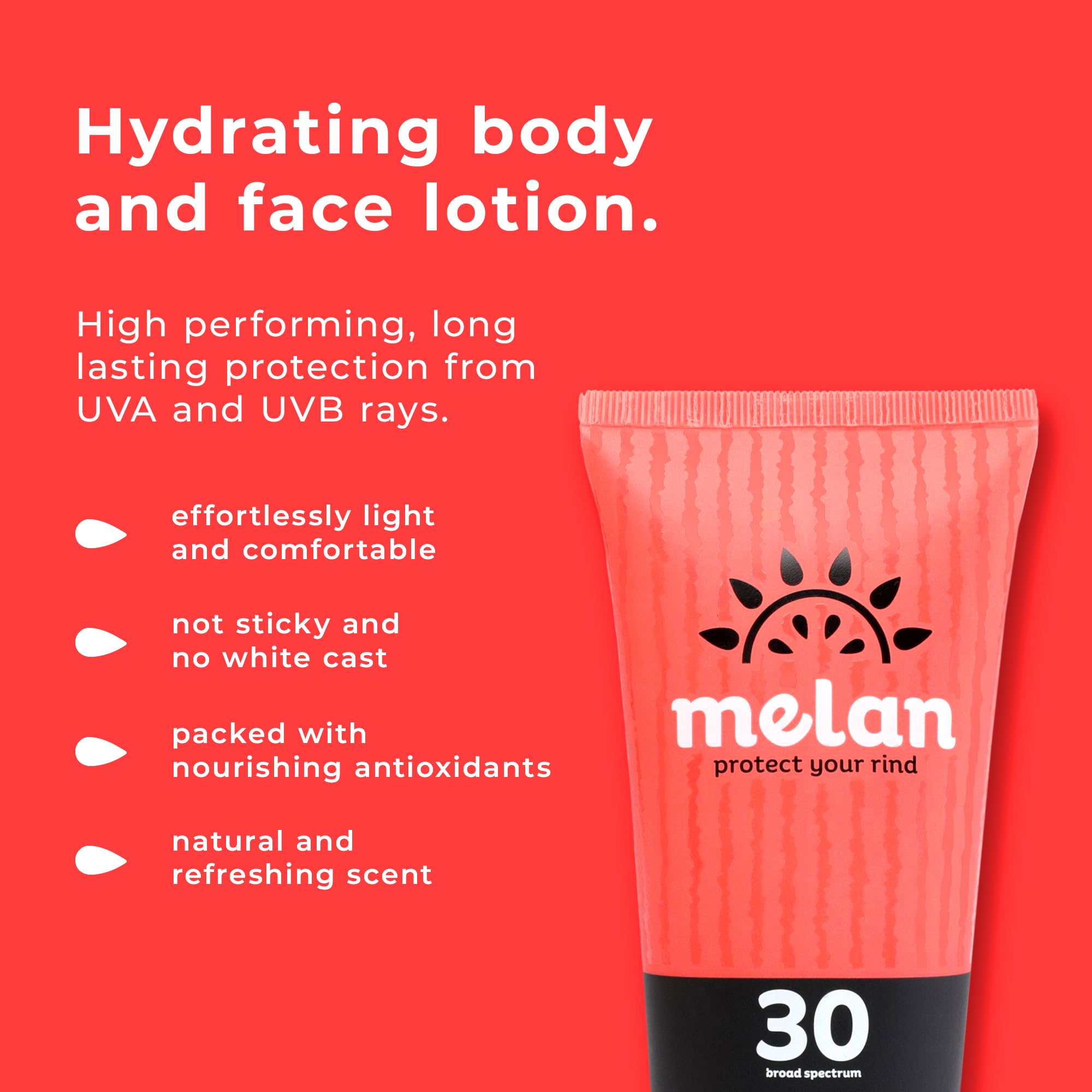 Melan Everyday SPF 30 Sunscreen Lotion – Lightweight, Water & Sweat Resistant, Vegan, Made in USA