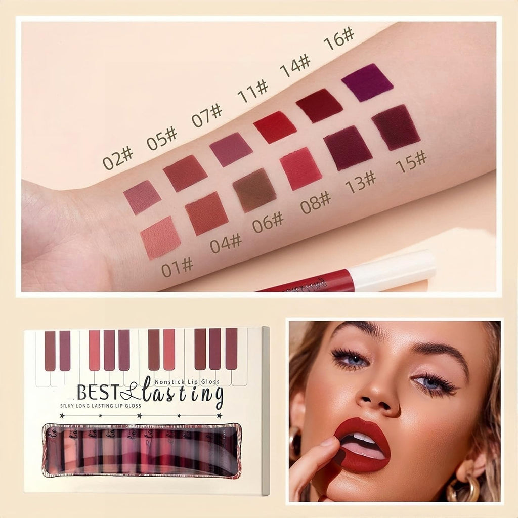 Melemando 12PCS Matte Liquid Lipstick Set – Non-Stick, Long-Lasting Velvet Finish (Set 01)