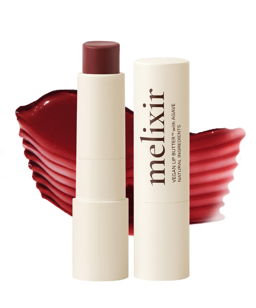 Melixir Vegan Lip Butter (#18 Vintage Red) – Hydrating Tinted Lip Balm, Plant-Based, Bee-Free & Petrolatum-Free