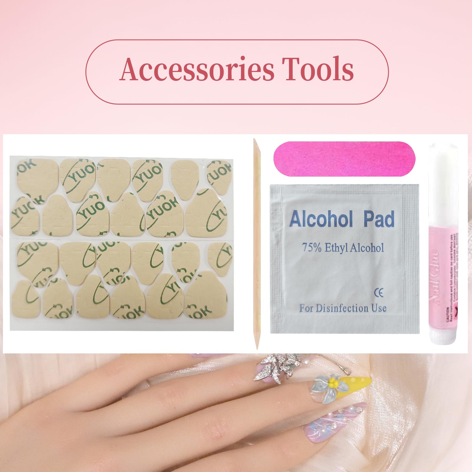 MellowBells Press On Nails – Handmade Blue Nails with Ring Styling, 10Pcs, 33mm Long, Party Ready