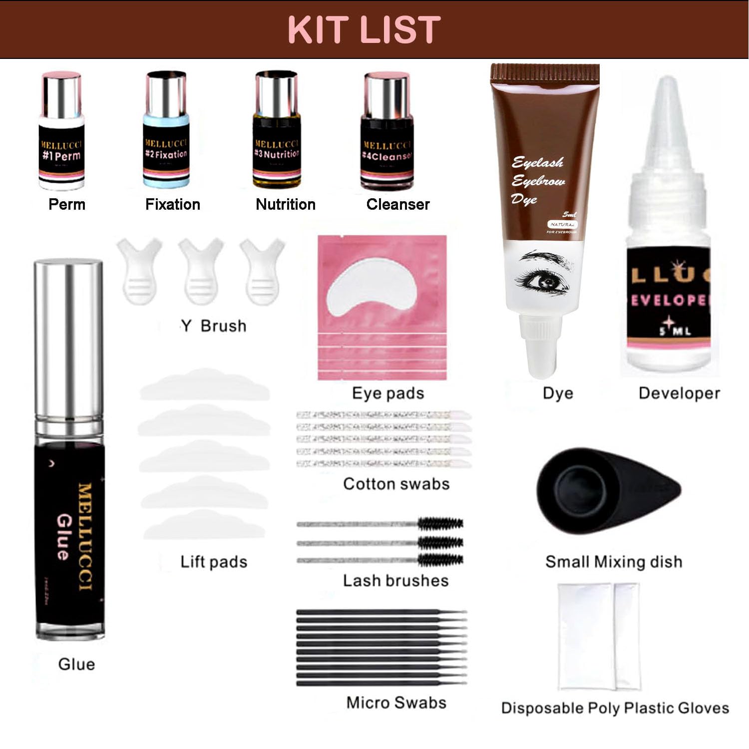 MELLUCCI Lash Lift & Brow Lamination Kit - Dark Brown | Beginner to Pro Salon-Quality Lash Perm Kit