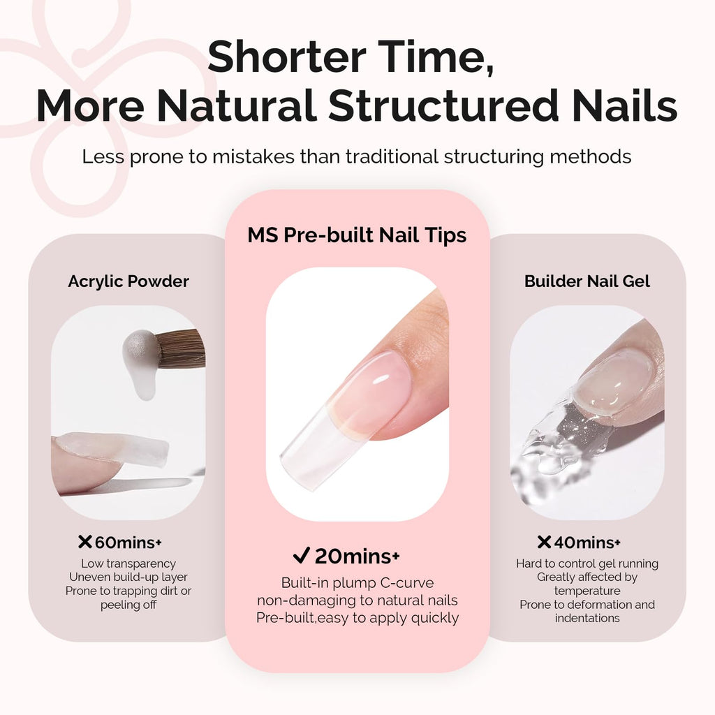 MelodySusie Square Gel Nail Tips Kit – 300Pcs Pre-Built Apex, 15 Sizes, Clear Half-Matte