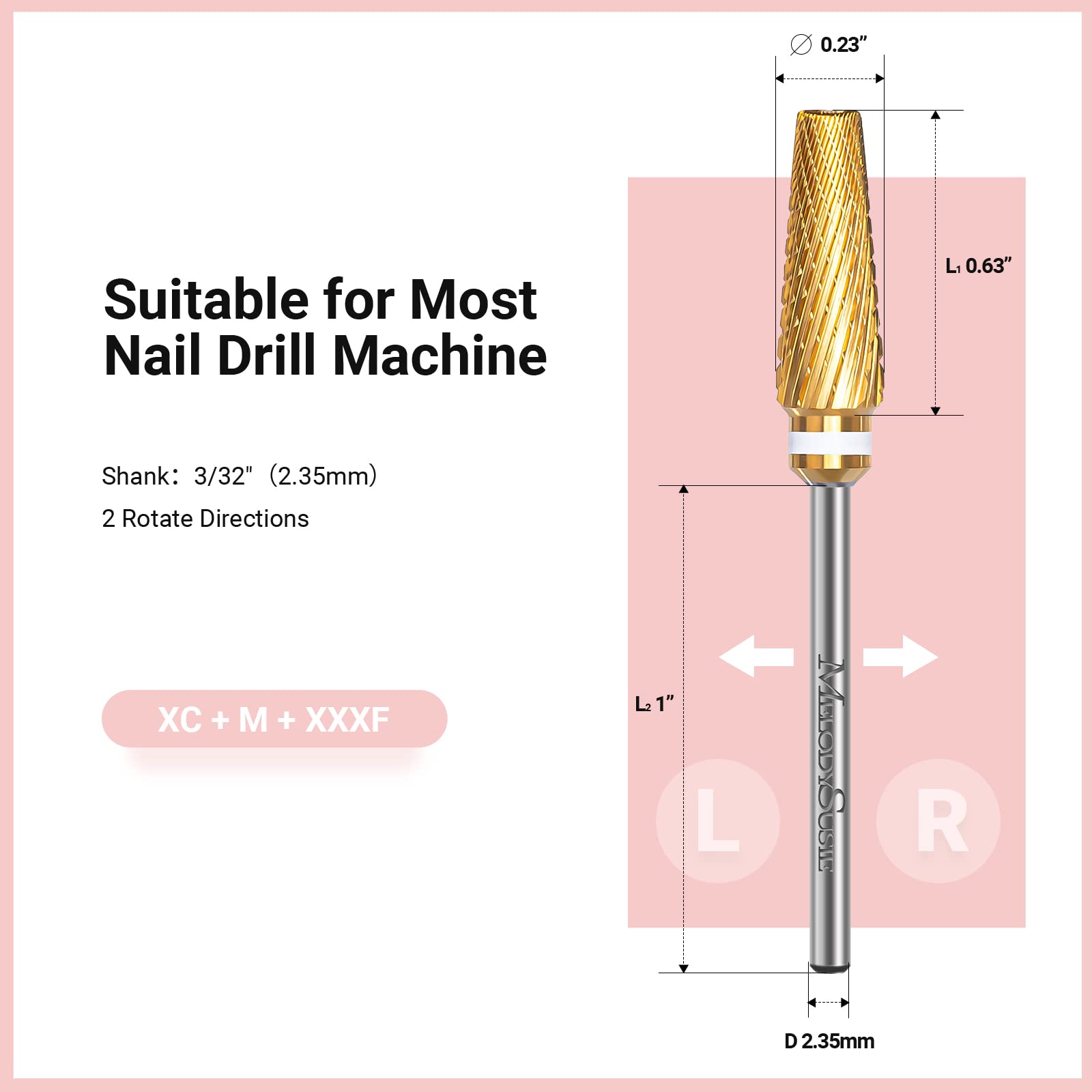 MelodySusie Upgrade 5 in 1 Nail Drill Bits – 3/32" Carbide Tungsten Pro Set (Series X)