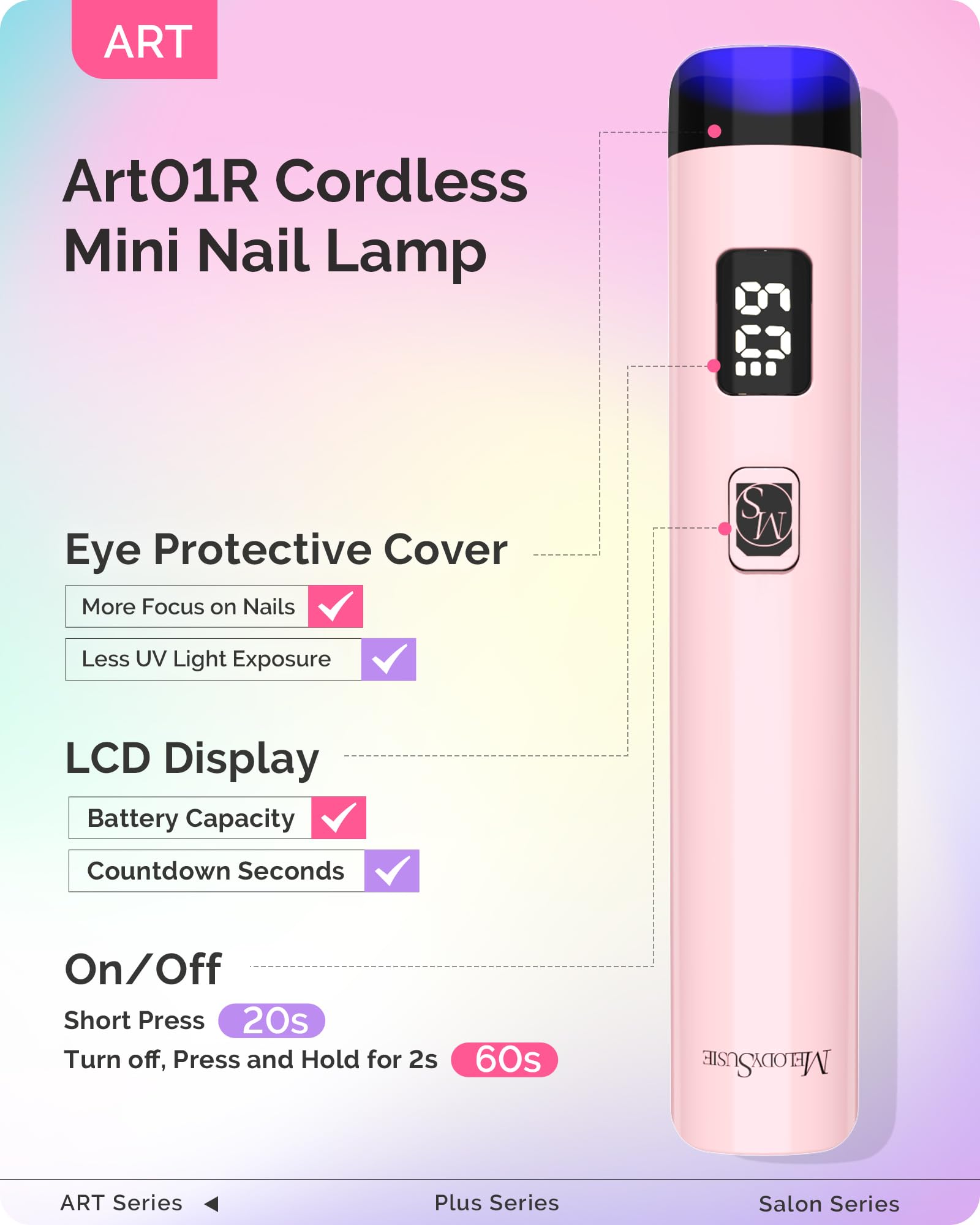 MelodySusie ART01R Handheld UV Light – Cordless Gel Nail Lamp + Rhinestone Glue Kit