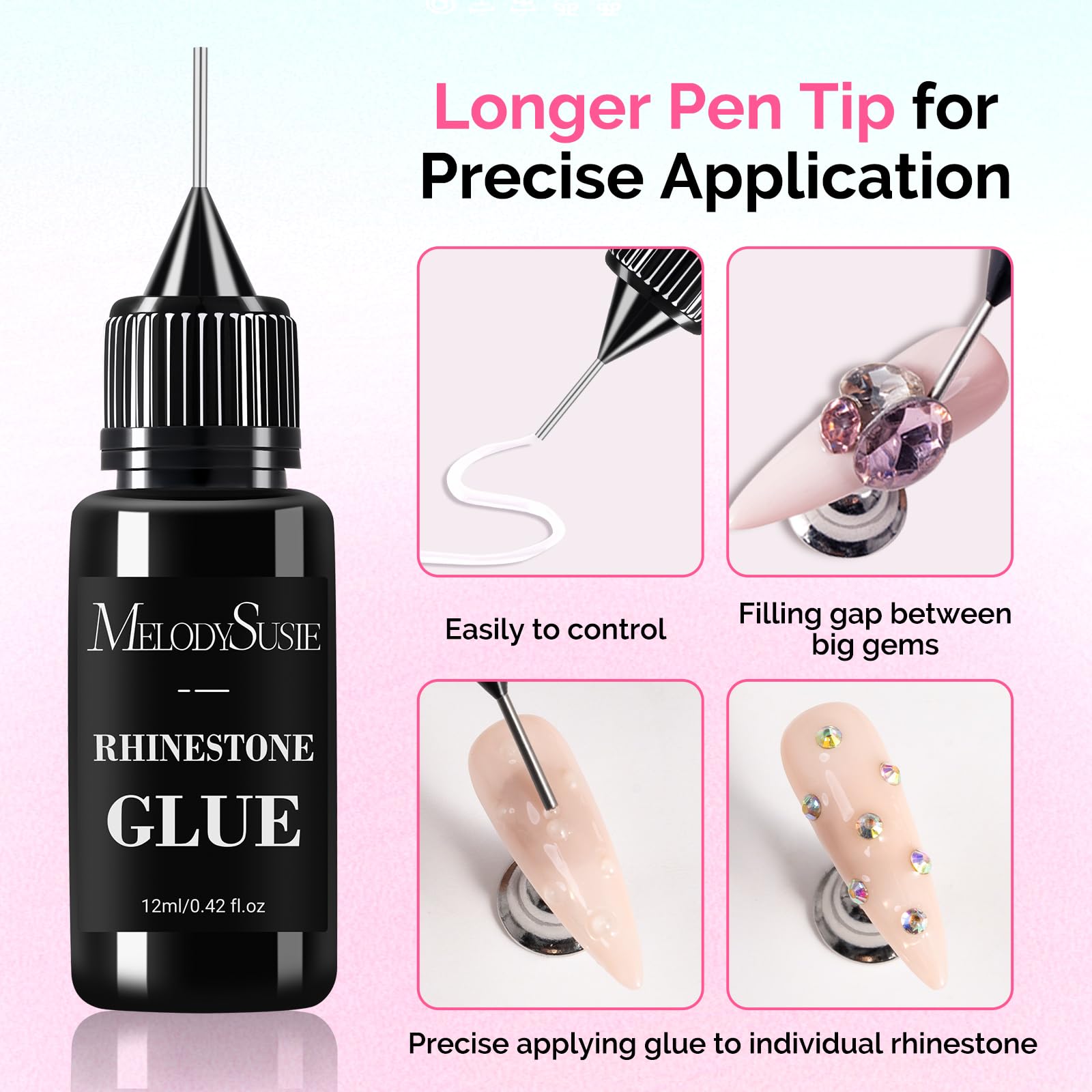 MelodySusie ART01R Handheld UV Light – Cordless Gel Nail Lamp + Rhinestone Glue Kit