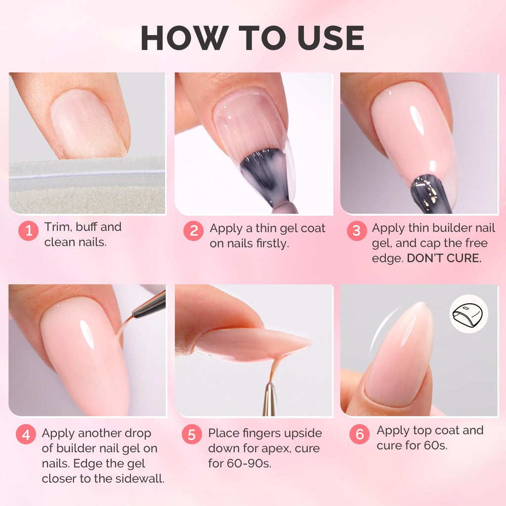 MelodySusie 3PCS 15ml Pink & Nude Builder Gel Set – Thickening Base Gel, Rhinestone Glue, UV/LED Cure for DIY Manicure