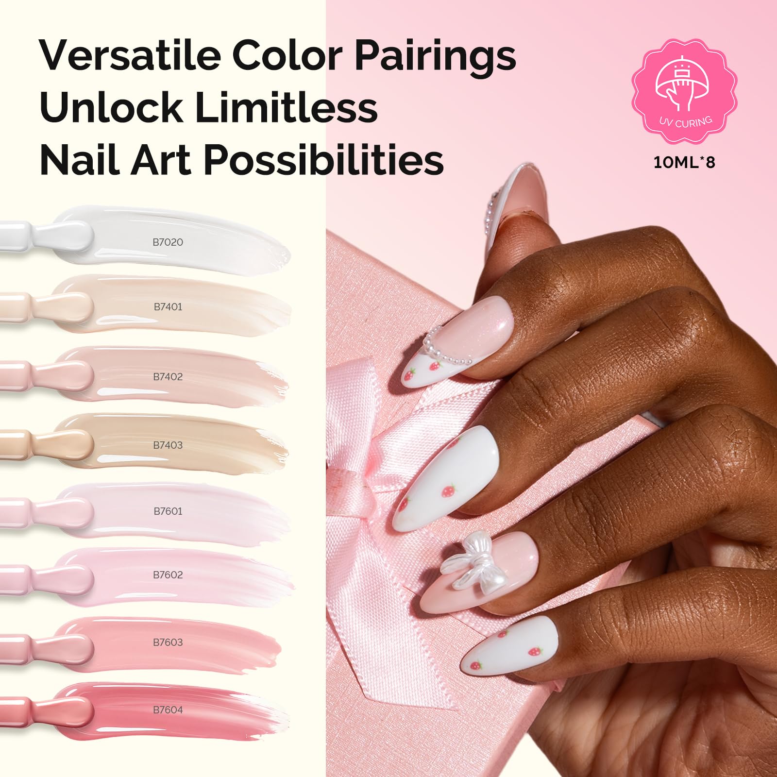 MelodySusie Gel Nail Polish Kit with P-Plus30F UV Nail Lamp – Plant-Based Gel Polish, Base Coat, Top Coat, Builder & Tools