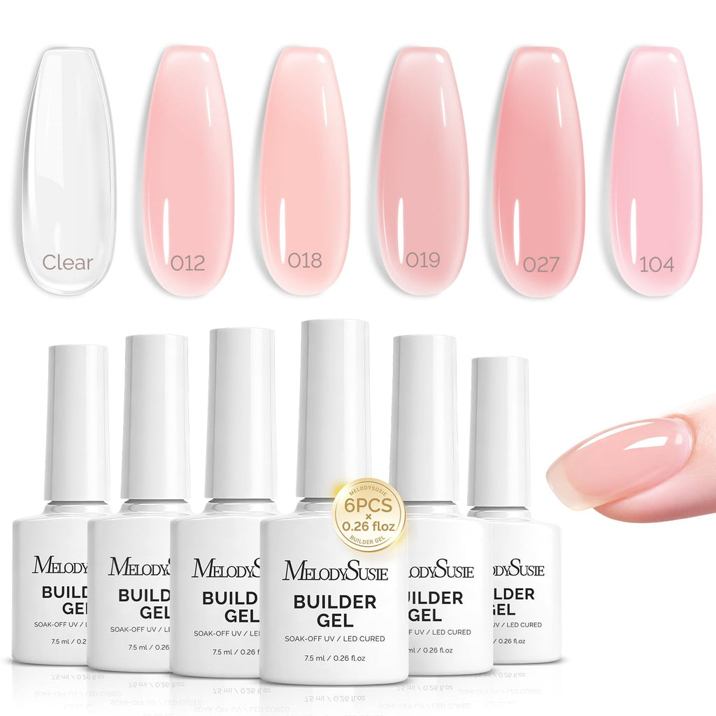 MelodySusie Builder Gel Nail Kit — 6 Nude Pink Thickening Gels, 8-in-1 Base Gel, UV/LED Cure