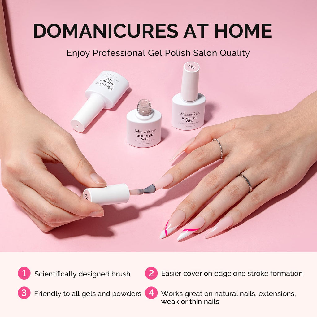 MelodySusie Builder Gel Nail Kit — 6 Nude Pink Thickening Gels, 8-in-1 Base Gel, UV/LED Cure