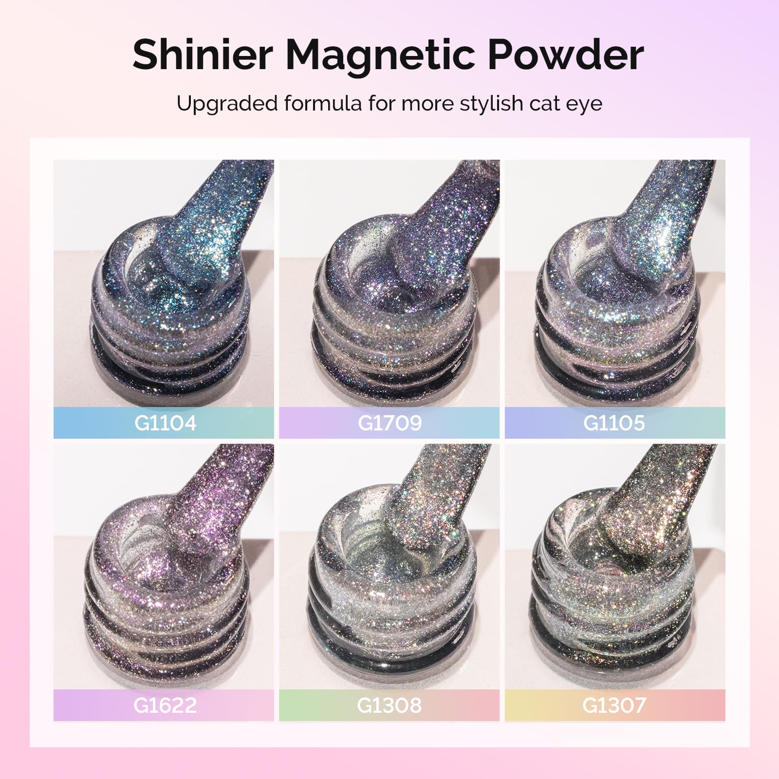 MelodySusie Glitter Cat Eye Gel Nail Polish Set – 6x 15ml Magnetic UV Polish for DIY Manicures