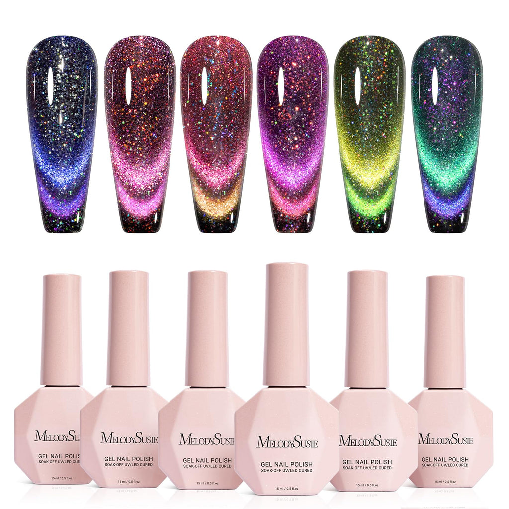 MelodySusie Chameleon Cat Eye Gel Nail Polish Set – 6×0.5oz with Magnet