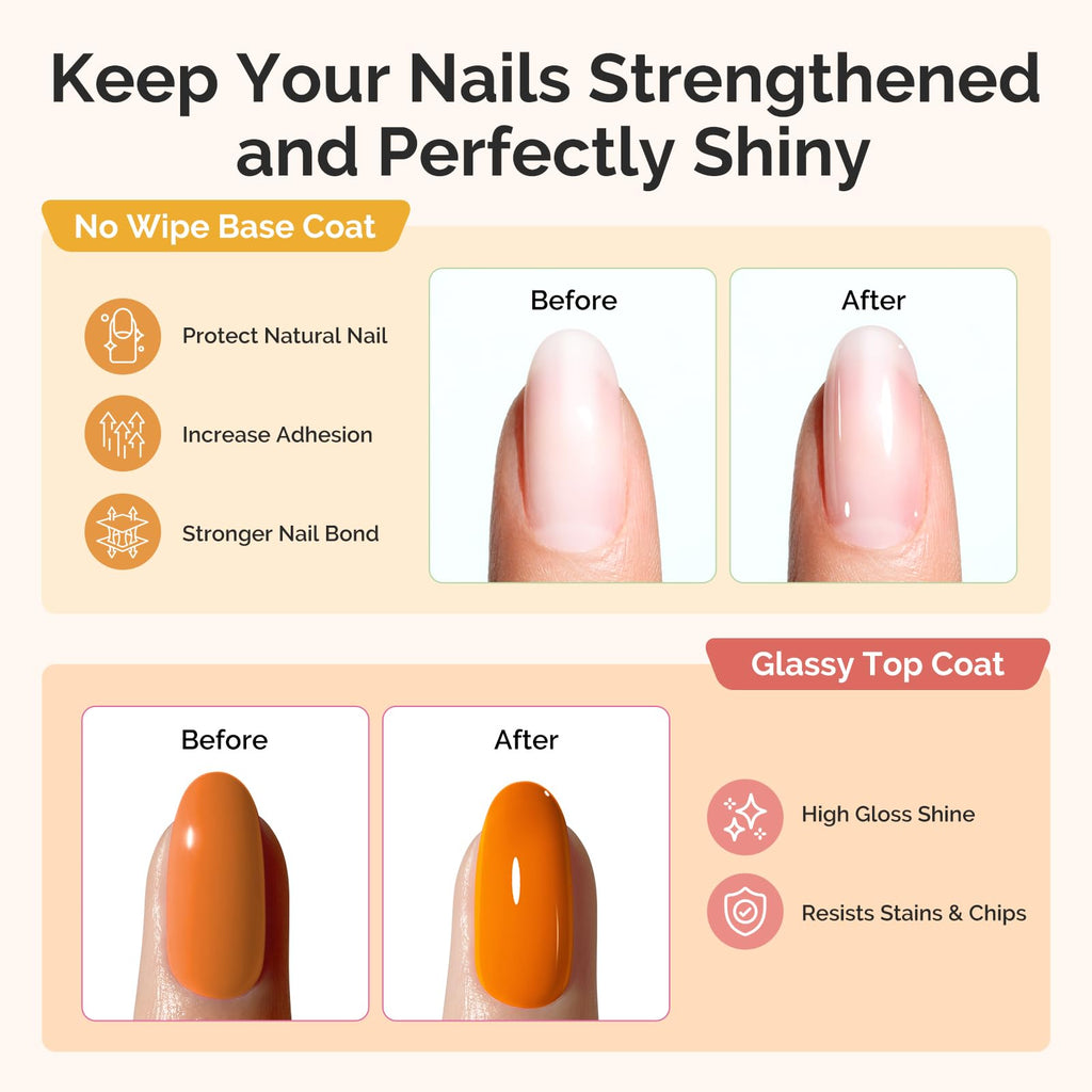 MelodySusie Plant-Based Gel Base & Glassy Top Coat Set — Tilt-and-Stand Bottle, 16.5ml, 2 Pcs, TPO/HEMA/HPMA Free