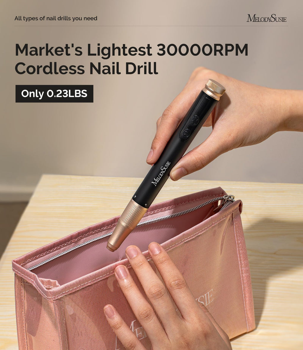 MelodySusie Pen-Shaped Cordless Nail Drill SM180F – 30000RPM, LED Display, Portable E-File for Home Manicure and Gel Removal