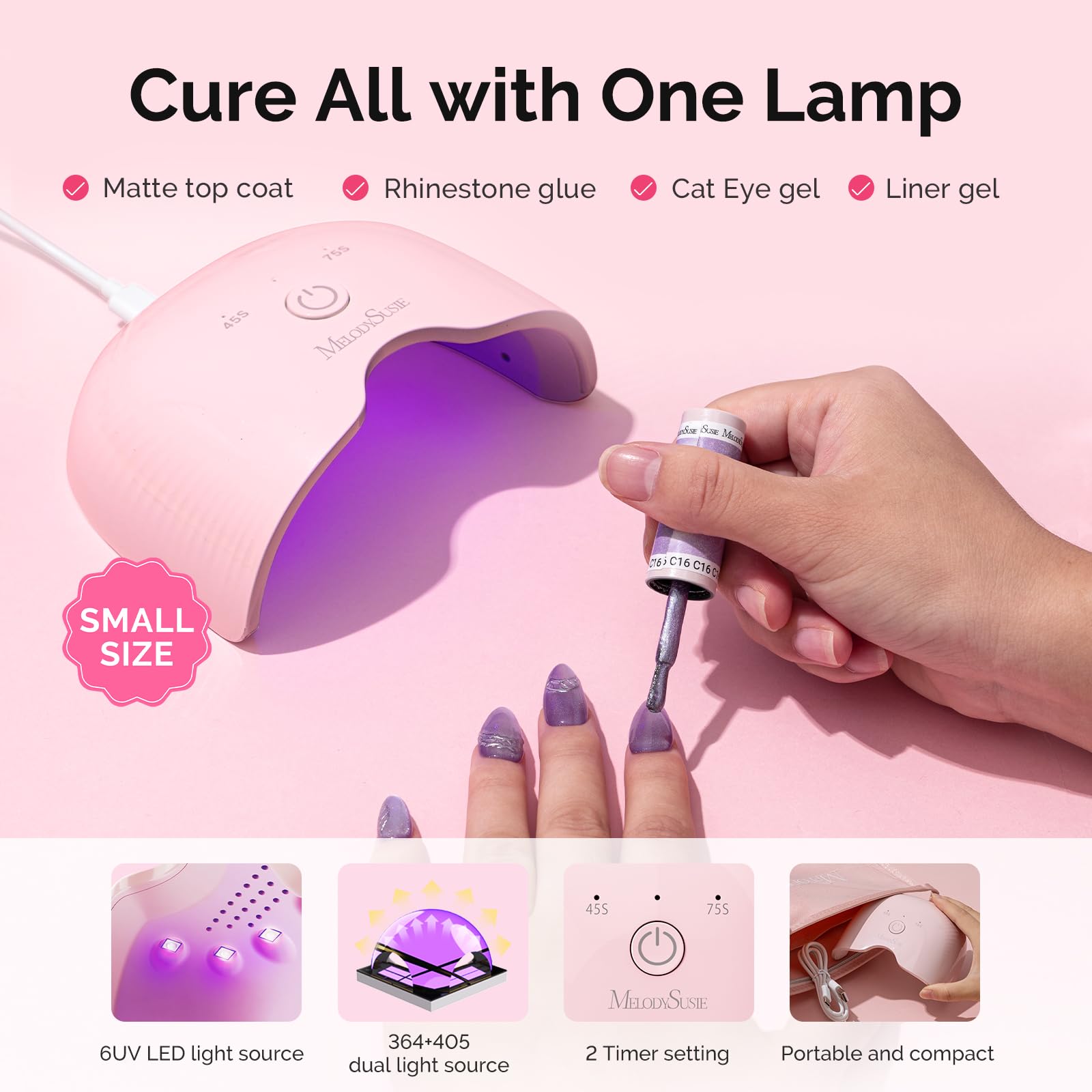 MelodySusie Gel Nail Polish Kit with UV Light P-ART06F – 8 Color Gel, Builder Gel, Base & Top Coat