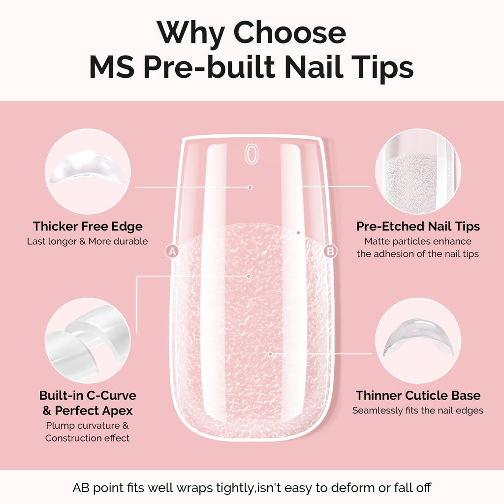 MelodySusie Square Gel Nail Tips Kit – 300Pcs Pre-Built Apex, 15 Sizes, Clear Half-Matte