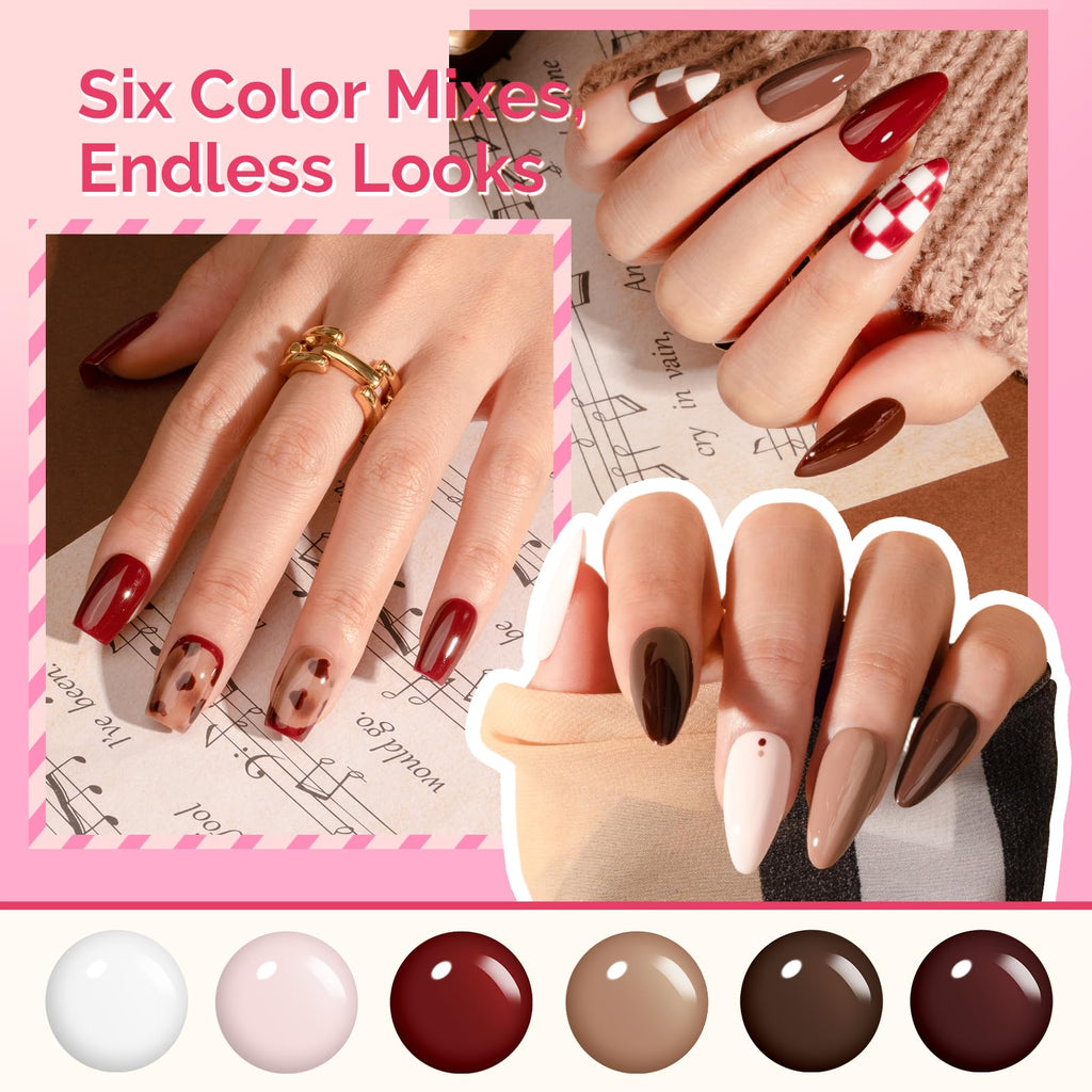 MelodySusie Highly Pigmented Gel Nail Polish Set – 6 Nude Neutral Shades, Tilt-and-Stand Bottle, 0.56 fl oz, Plant-Based 3-Free Formula