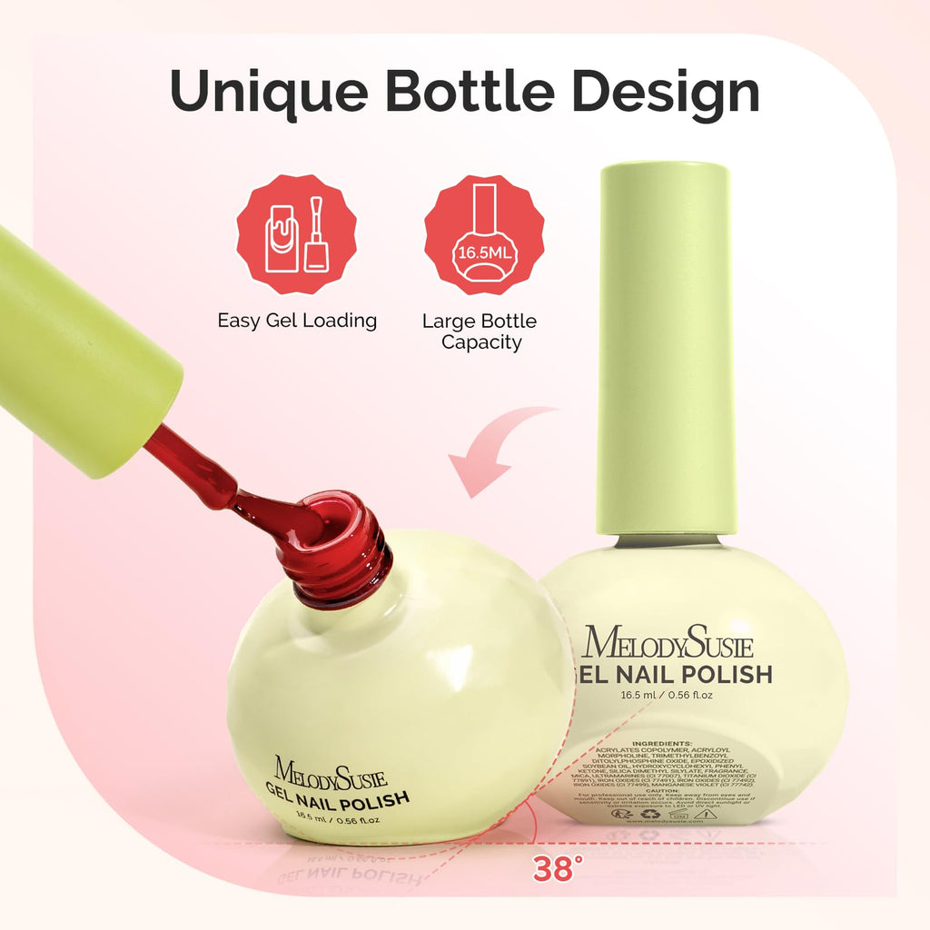 MelodySusie Highly Pigmented Gel Nail Polish Set – 6 Nude Neutral Shades, Tilt-and-Stand Bottle, 0.56 fl oz, Plant-Based 3-Free Formula