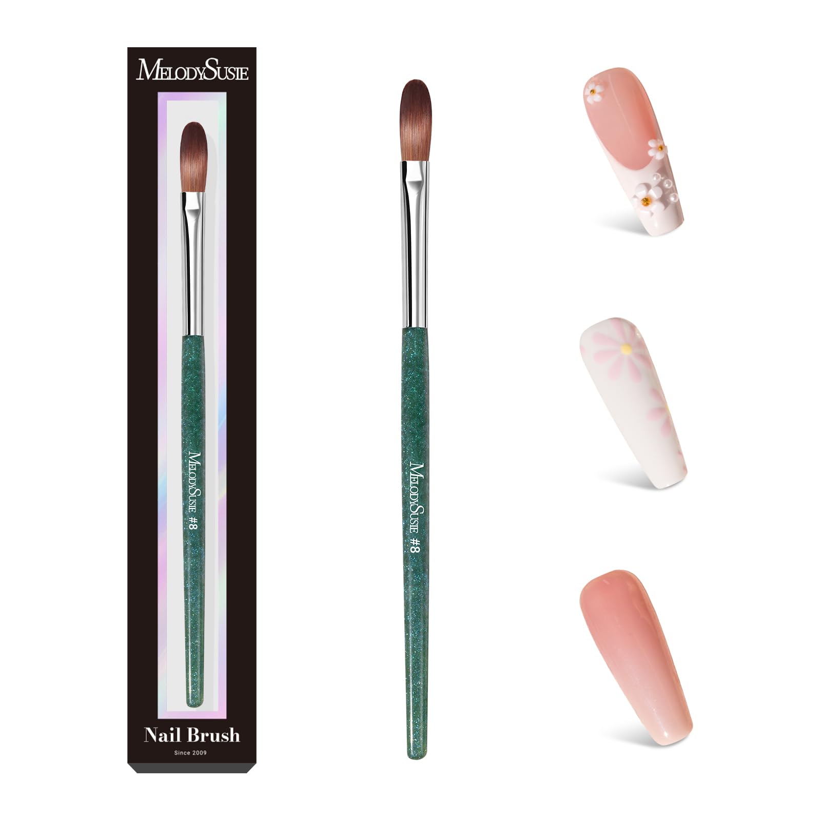 MelodySusie Kolinsky Acrylic Nail Brush – 66% Kolinsky Hair, Aurora Collection, Size 8