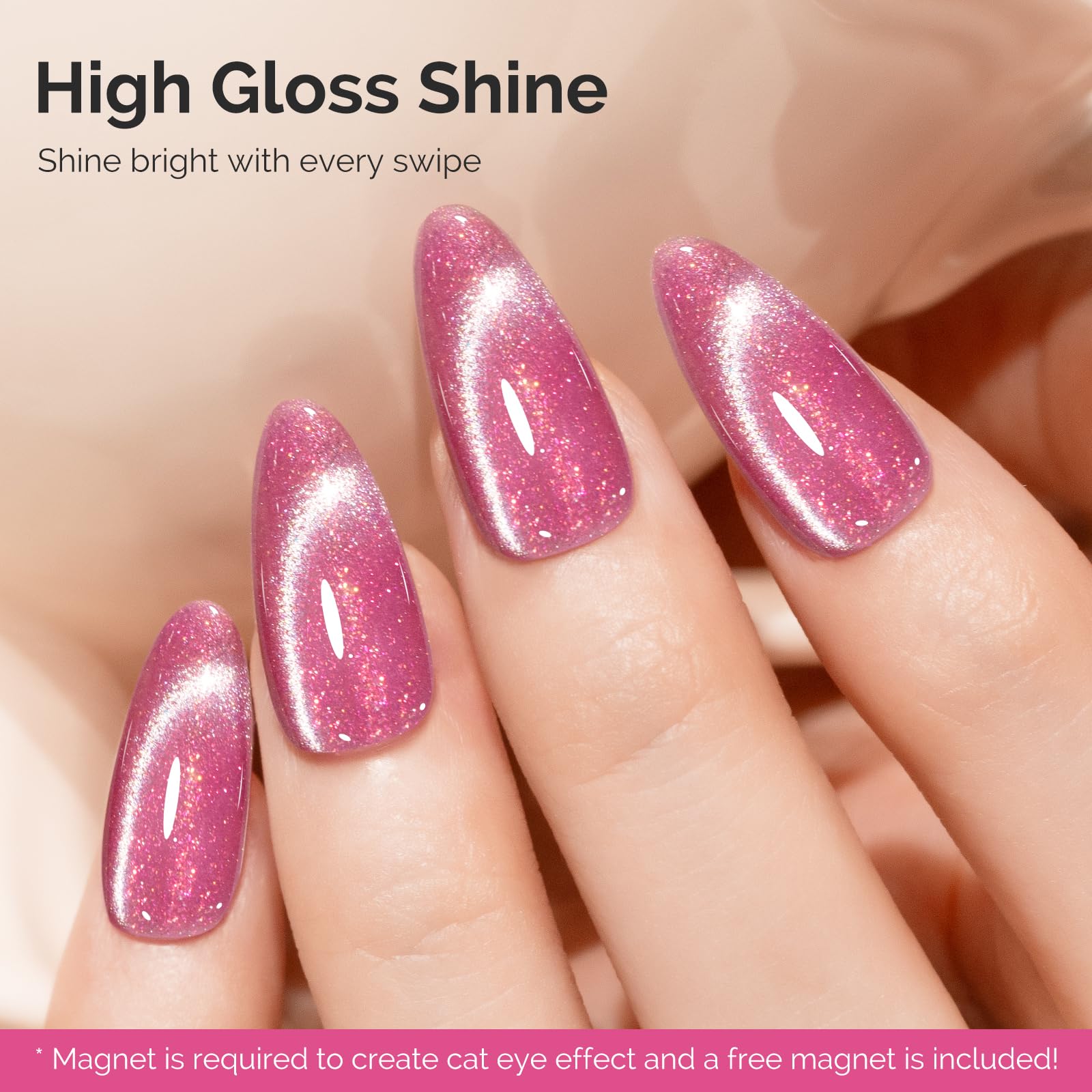 MelodySusie Starry Cat Eye Gel Nail Polish – Pink Glitter Magnetic UV Gel, 0.5 Fl Oz | G1602