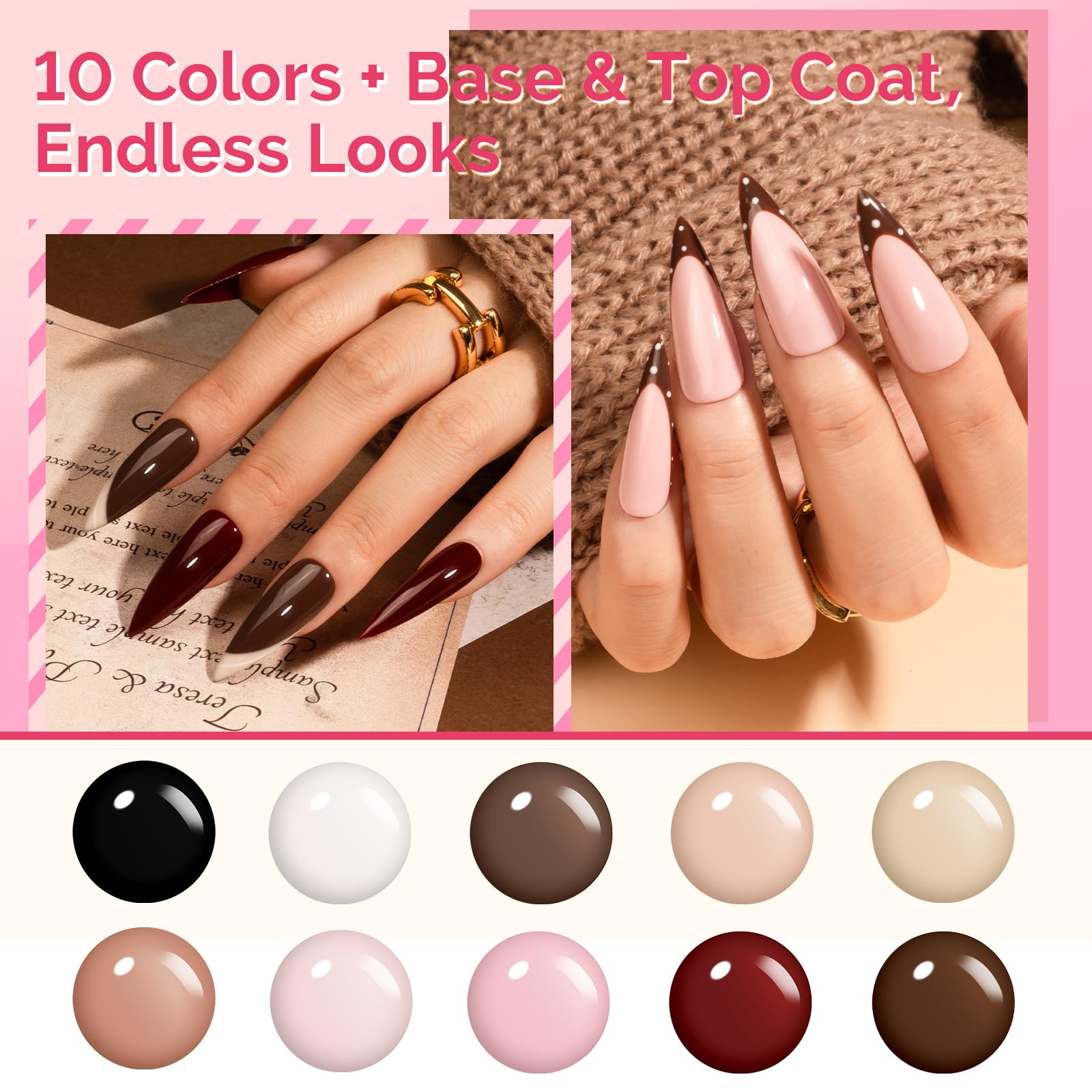 MelodySusie Nude Gel Nail Polish Set with Mini UV Light – 10 Colors + Top/Base Coats