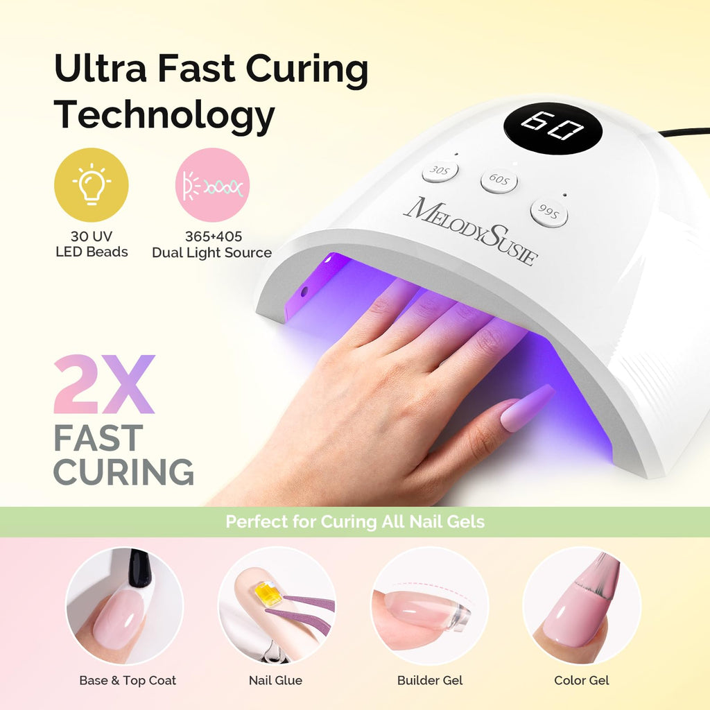 MelodySusie Gel Nail Polish Kit with P-Plus30F UV Nail Lamp – Plant-Based Gel Polish, Base Coat, Top Coat, Builder & Tools