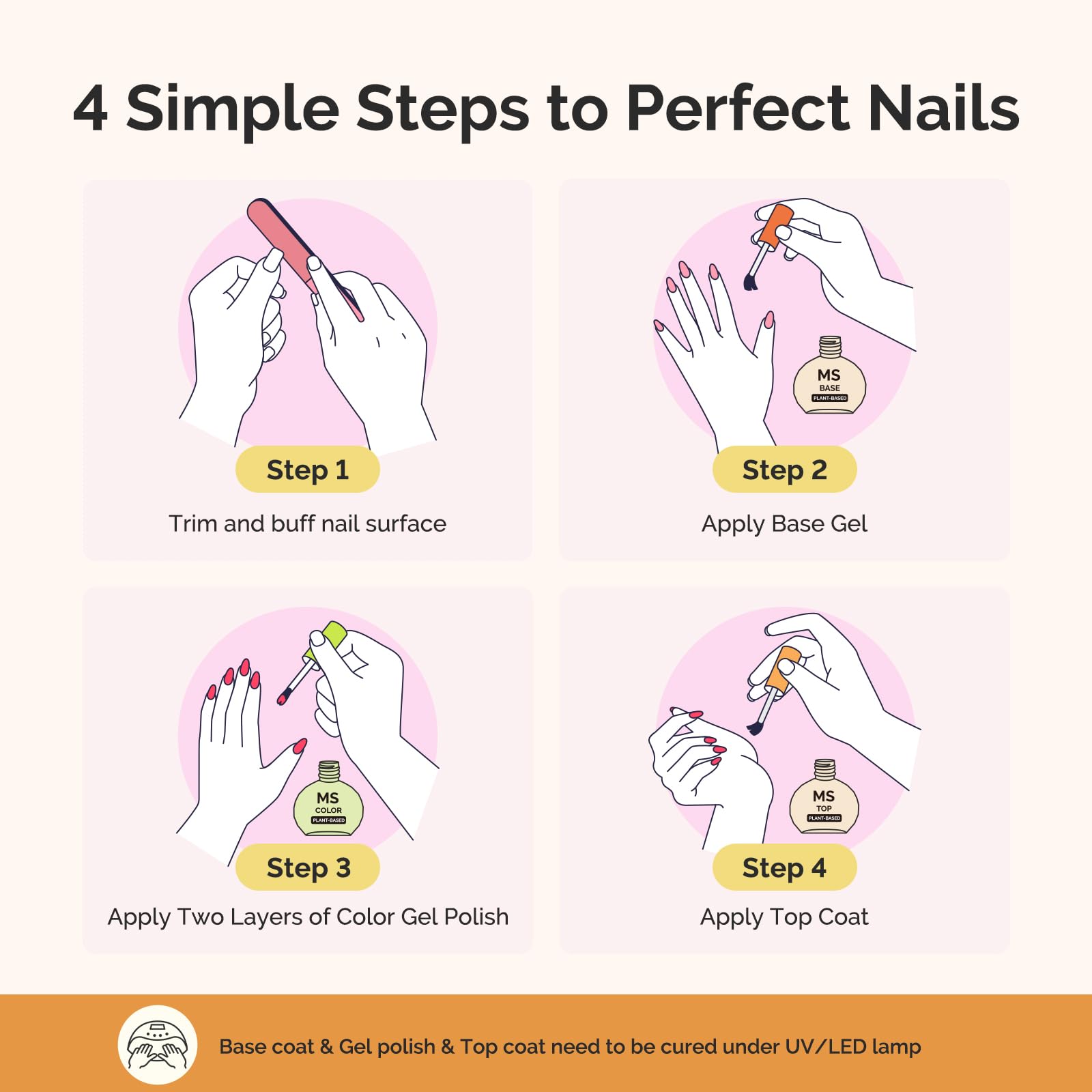 MelodySusie Plant-Based Gel Base & Glassy Top Coat Set — Tilt-and-Stand Bottle, 16.5ml, 2 Pcs, TPO/HEMA/HPMA Free