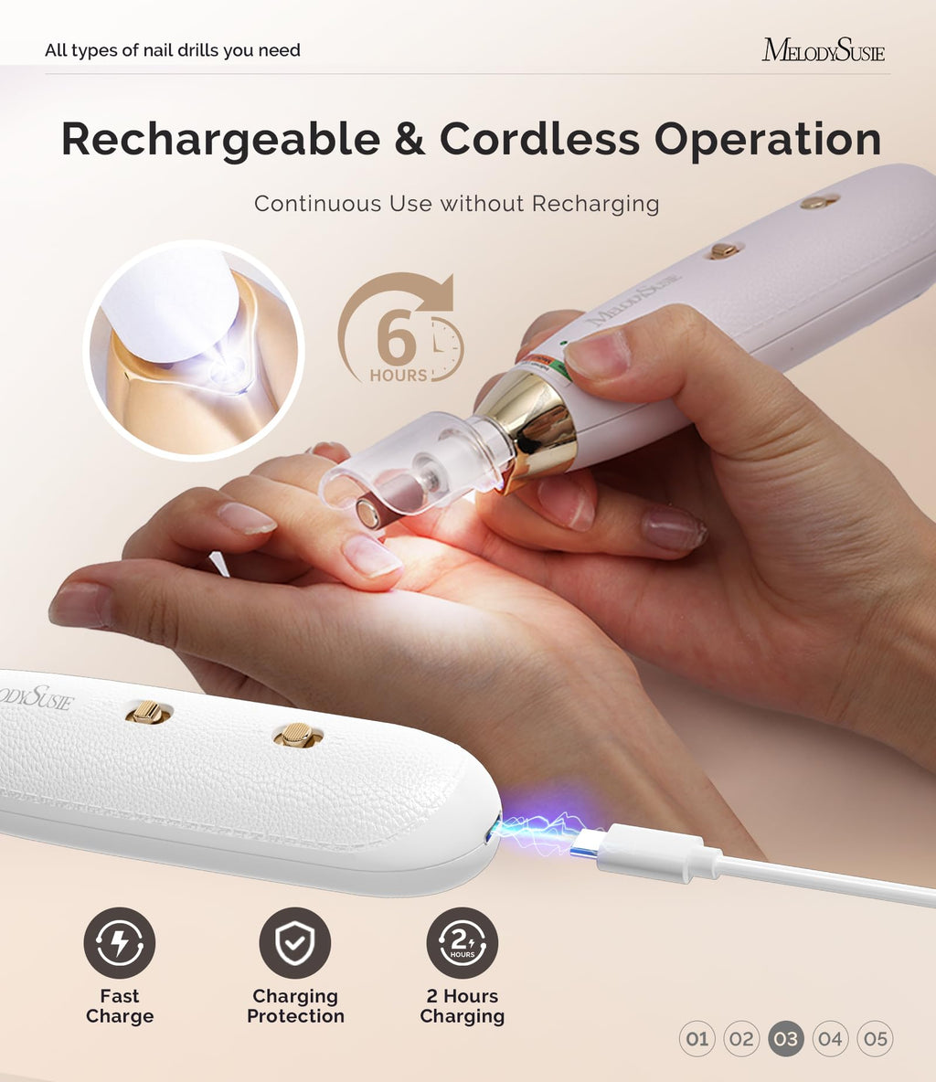 MelodySusie PC650E 8-in-1 Cordless Nail Drill — 20 Speeds, LED Light, Salon-Grade At Home
