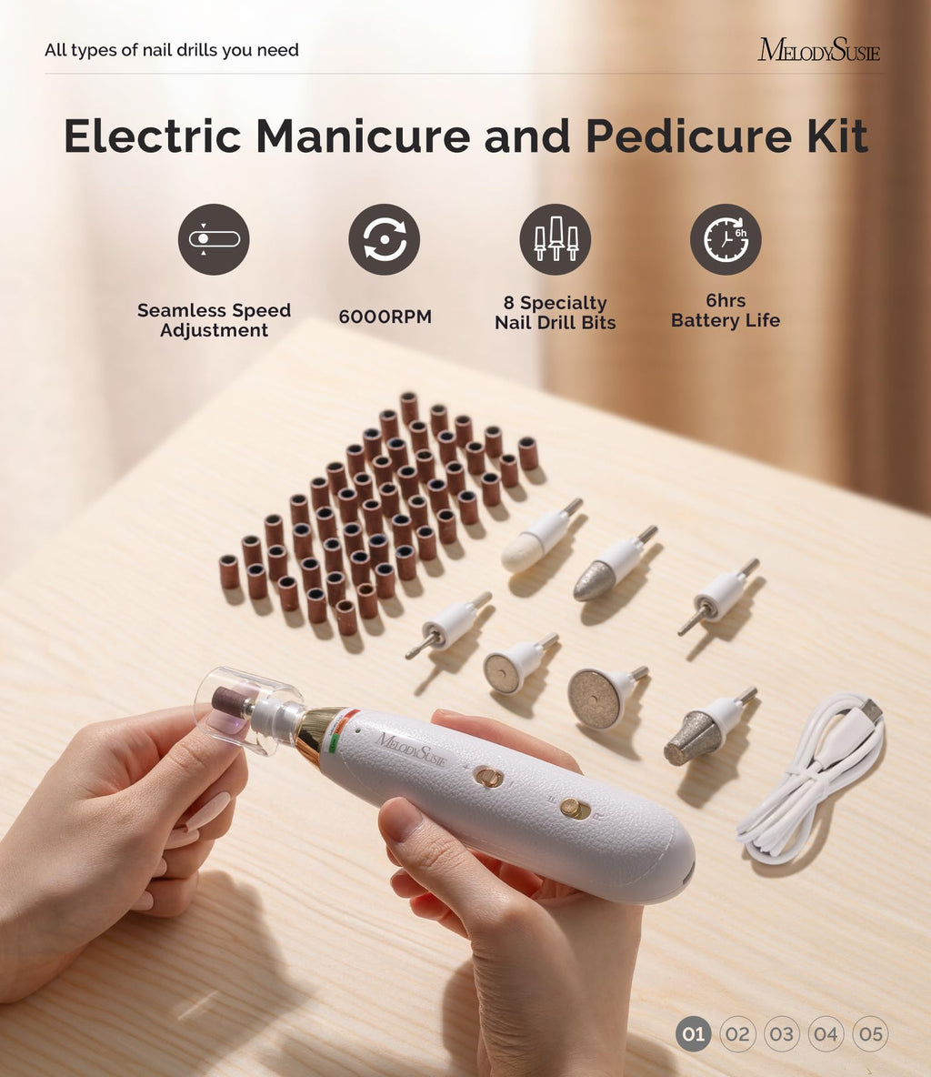 MelodySusie PC650E 8-in-1 Cordless Nail Drill — 20 Speeds, LED Light, Salon-Grade At Home