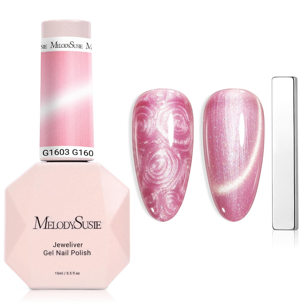 MelodySusie Pearl Cat Eye Gel Polish – Bubblegum Pink Glitter UV Magnetic Nail Polish (0.5oz) G1603