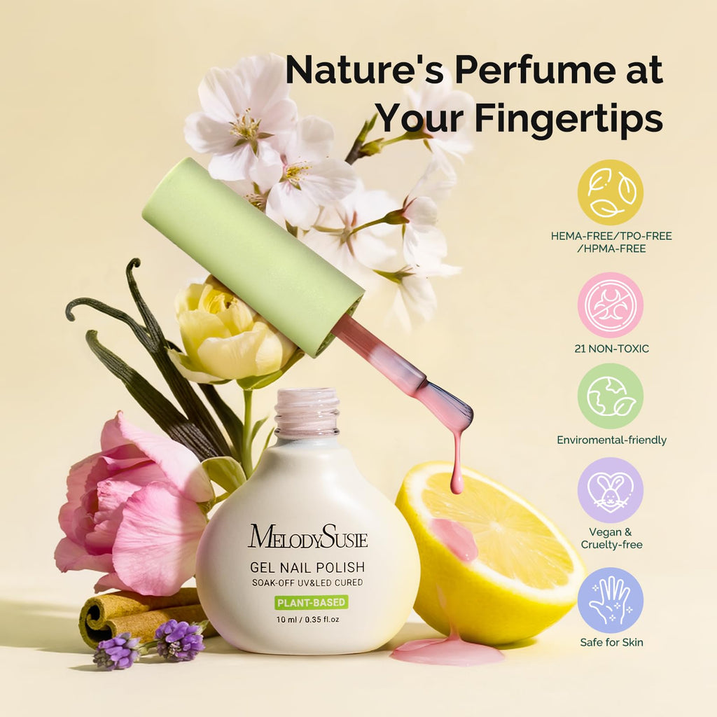 MelodySusie Gel Nail Polish Kit with P-Plus30F UV Nail Lamp – Plant-Based Gel Polish, Base Coat, Top Coat, Builder & Tools