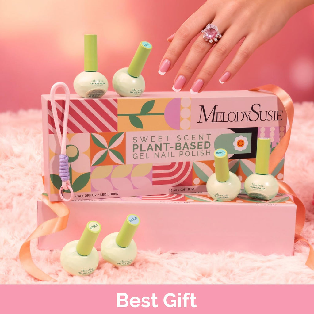 MelodySusie Macarons Gel Nail Polish Set – HEMA-Free Plant-Based Formula, 6 Pastel Shades, Tilt‑and‑Stand Bottle