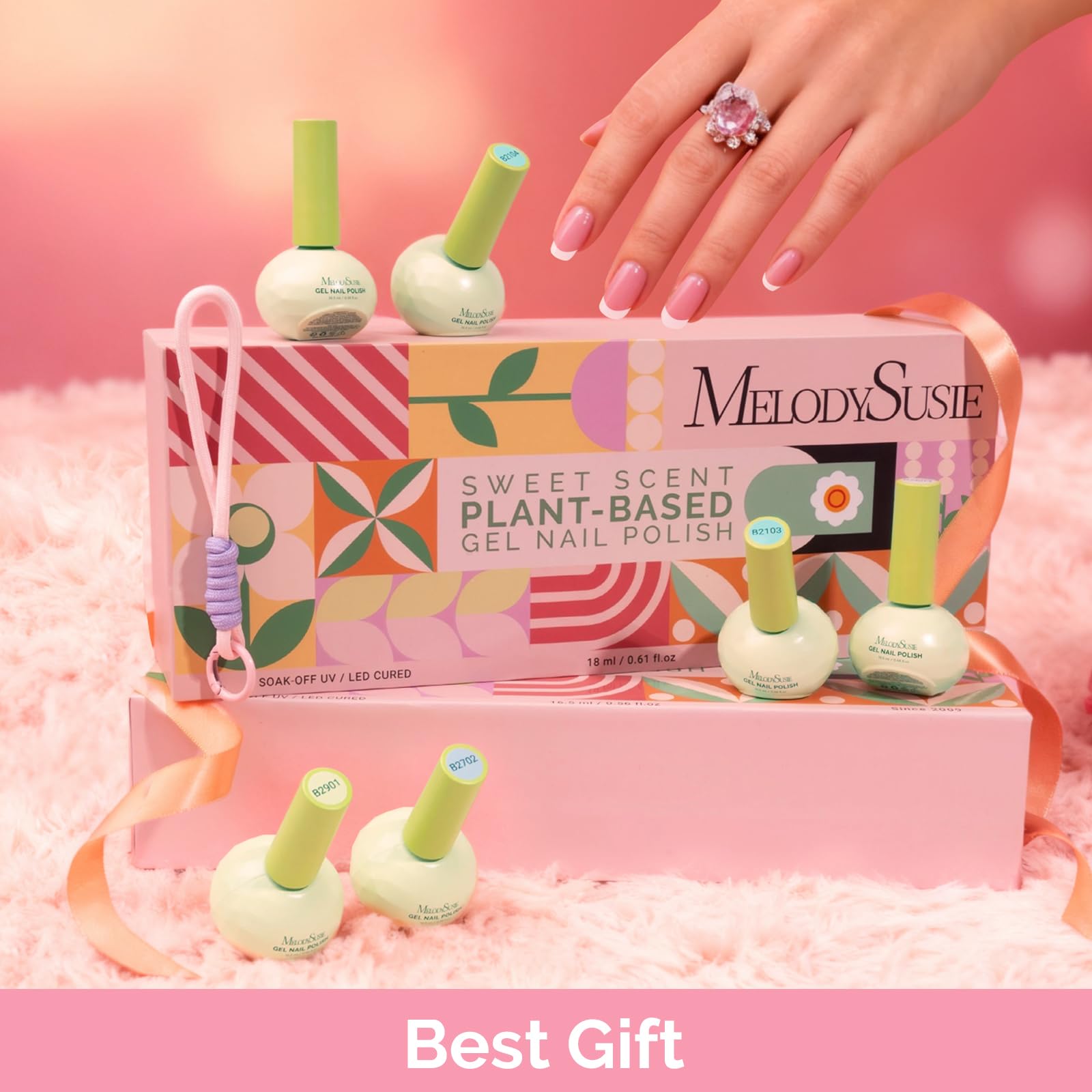 MelodySusie Macarons Gel Nail Polish Set – HEMA-Free Plant-Based Formula, 6 Pastel Shades, Tilt‑and‑Stand Bottle