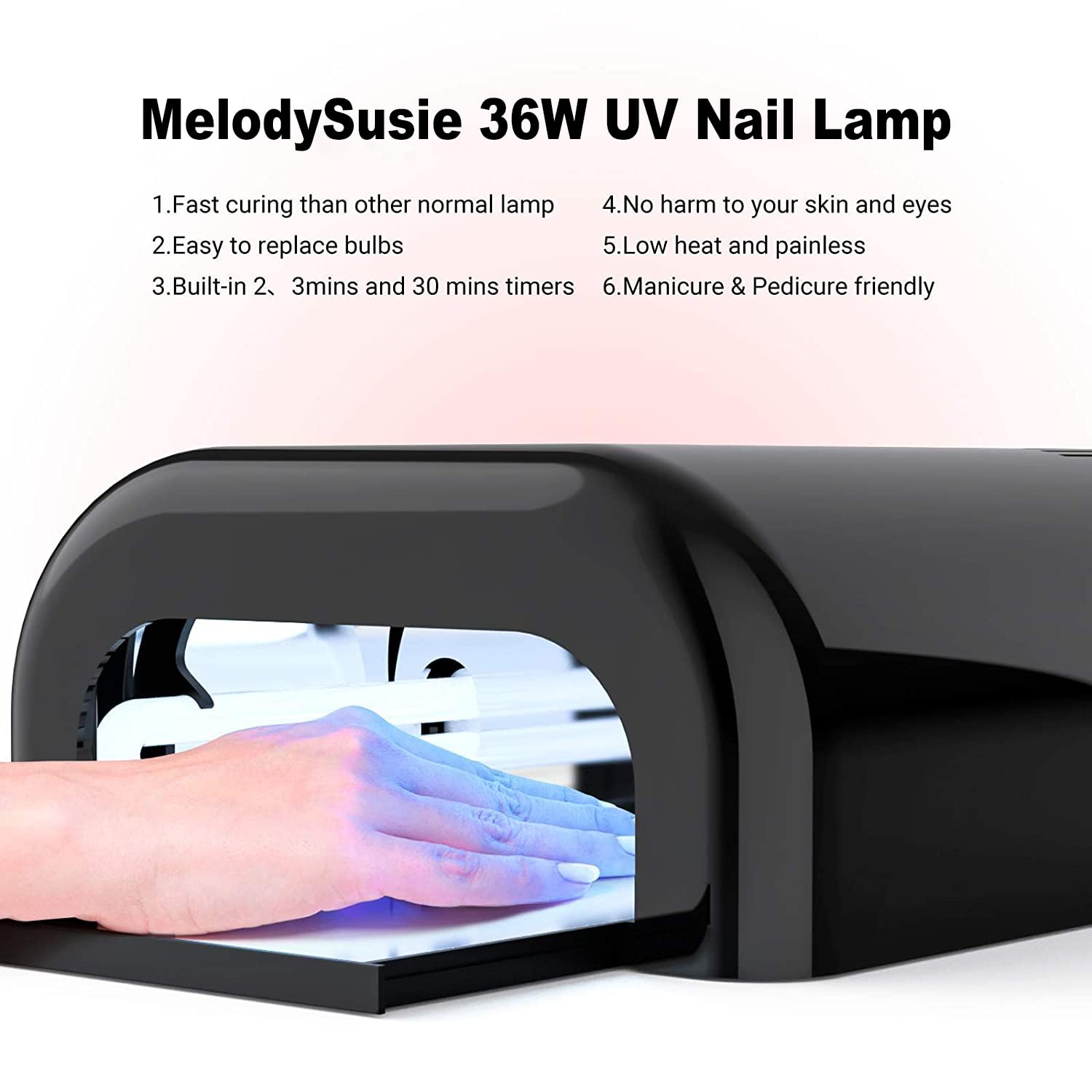 MelodySusie S-Pro04 UV Nail Lamp – 36W, 4 Tubes, Detachable Metal Base