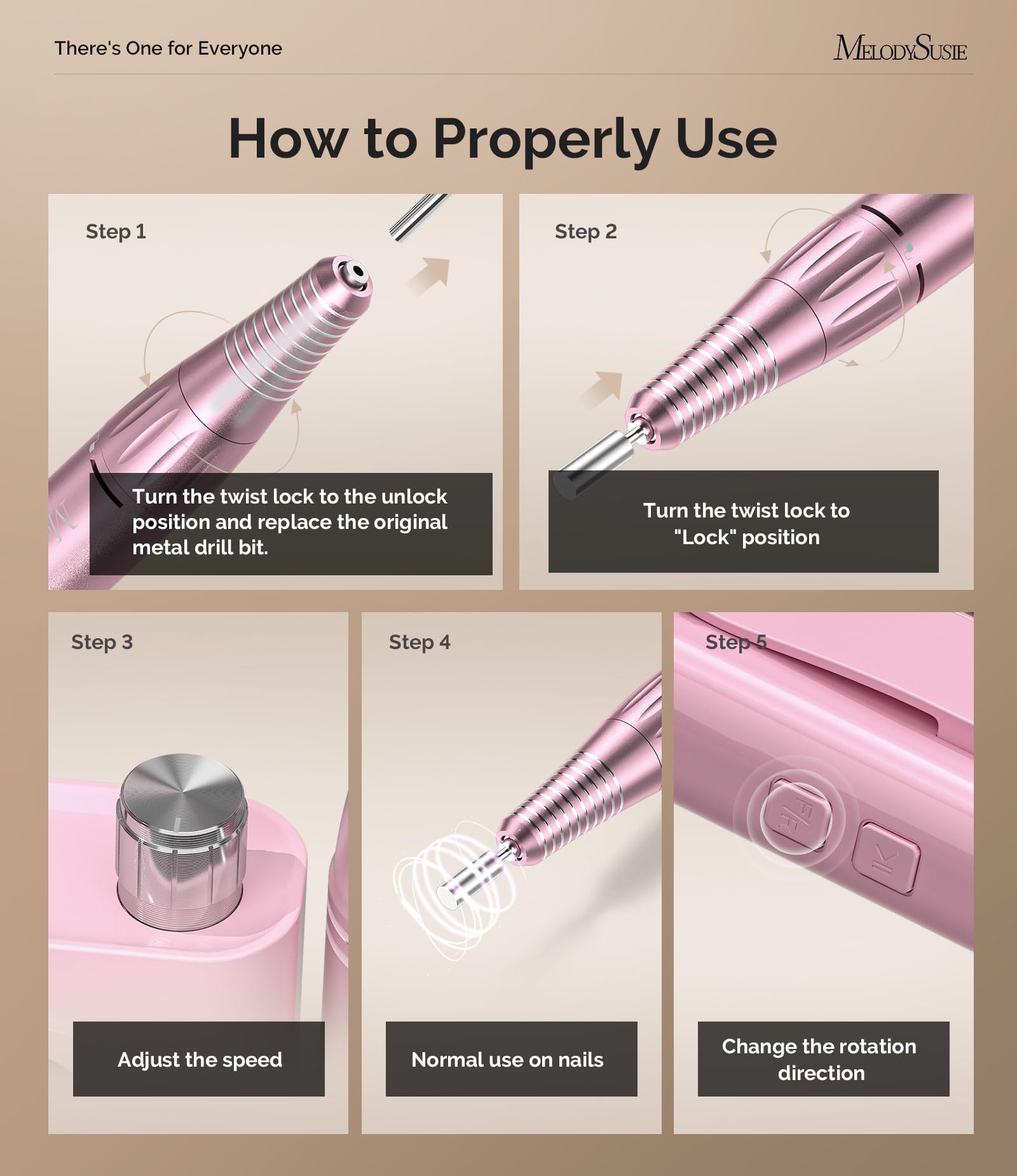 MelodySusie SC300F Clip-On Rechargeable Nail Drill – 30,000 RPM, LCD Display, Training & Home Use