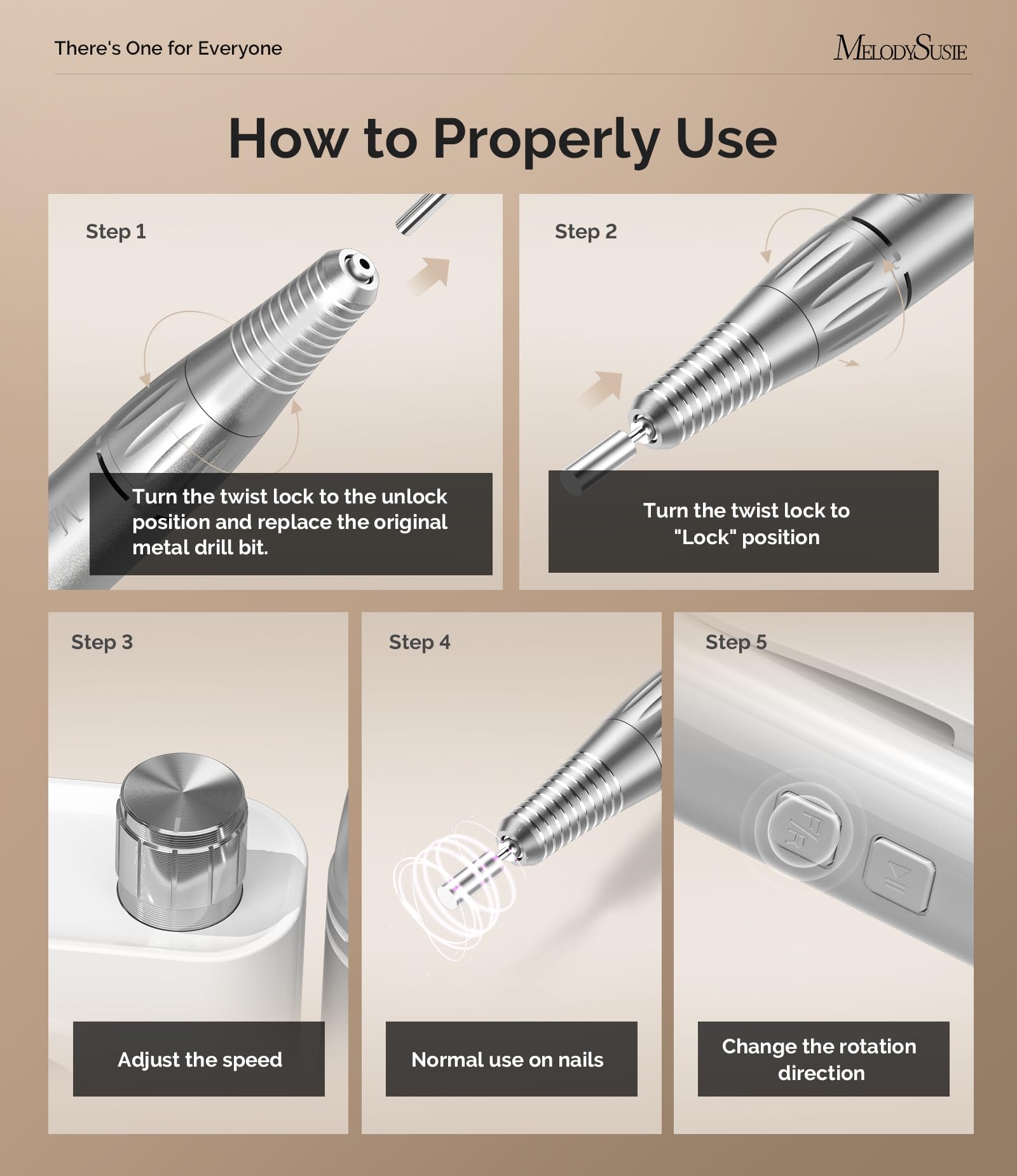 MelodySusie SC300F Clip-On Rechargeable Nail Drill - 30000RPM E-File with LCD Display