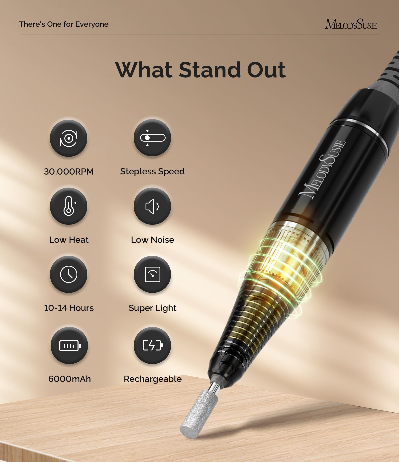 MelodySusie SC320H Nail Drill - 30000RPM Cordless E-File for Training & Home Use