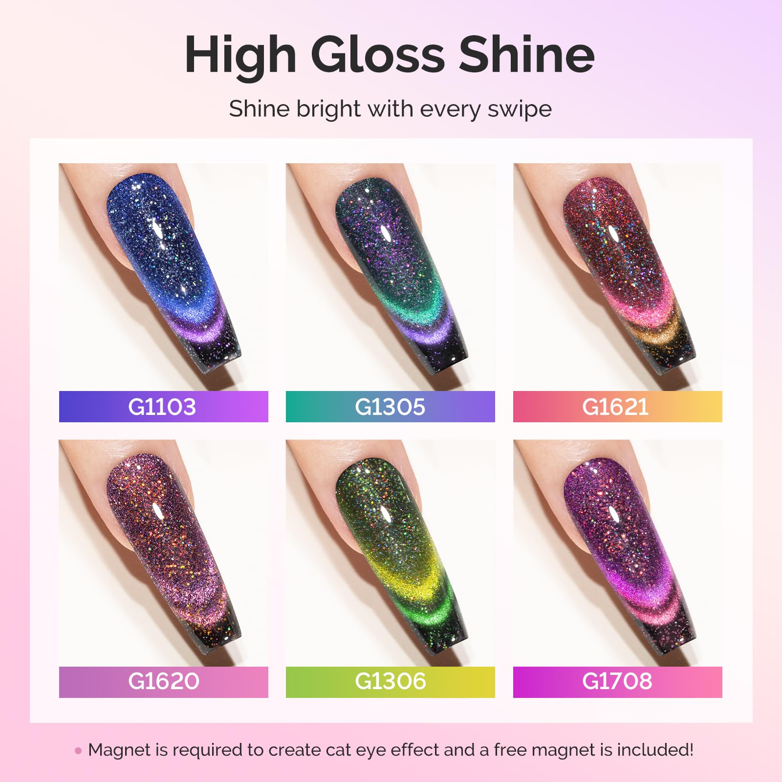 MelodySusie Chameleon Cat Eye Gel Nail Polish Set – 6×0.5oz with Magnet