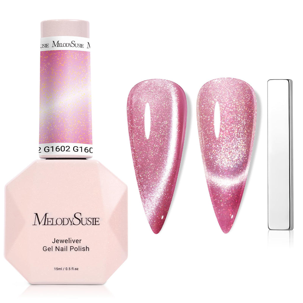 MelodySusie Starry Cat Eye Gel Nail Polish – Pink Glitter Magnetic UV Gel, 0.5 Fl Oz | G1602