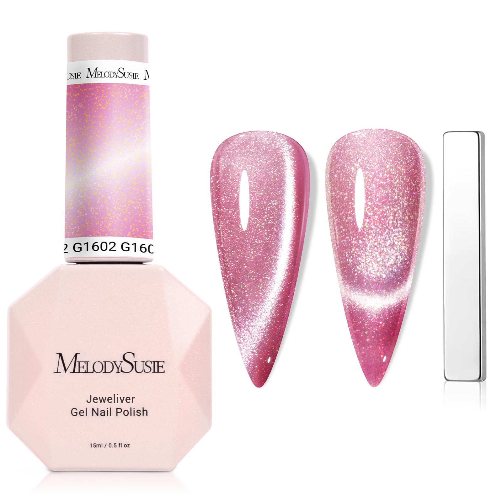 MelodySusie Starry Cat Eye Gel Nail Polish – Pink Glitter Magnetic UV Gel, 0.5 Fl Oz | G1602