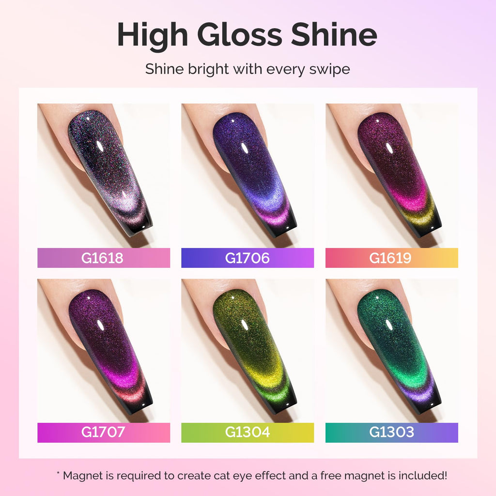 MelodySusie 9D Chameleon Cat Eye Gel Nail Polish Set – 6 x 15ml with Magnet