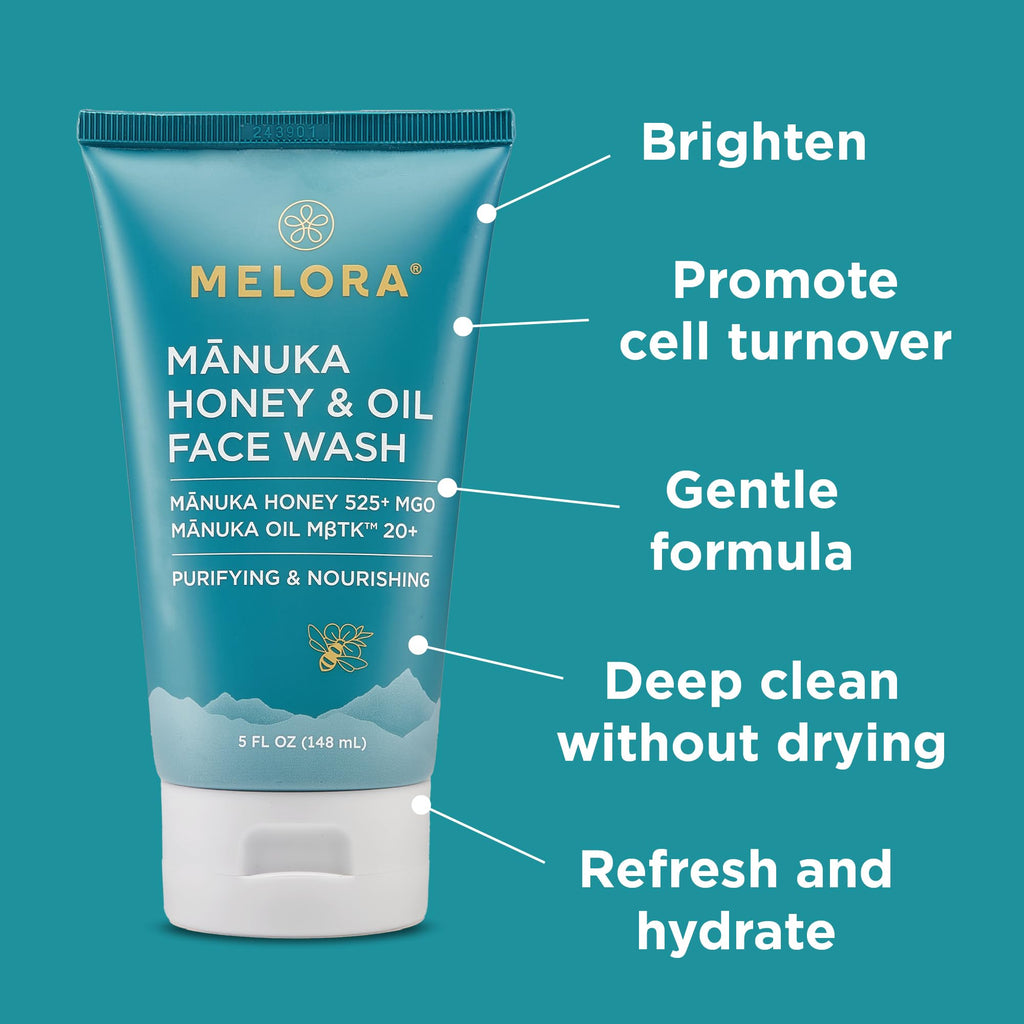 MELORA Manuka Honey Face Wash | Hydrating Daily Cleanser with Manuka Honey & Oil