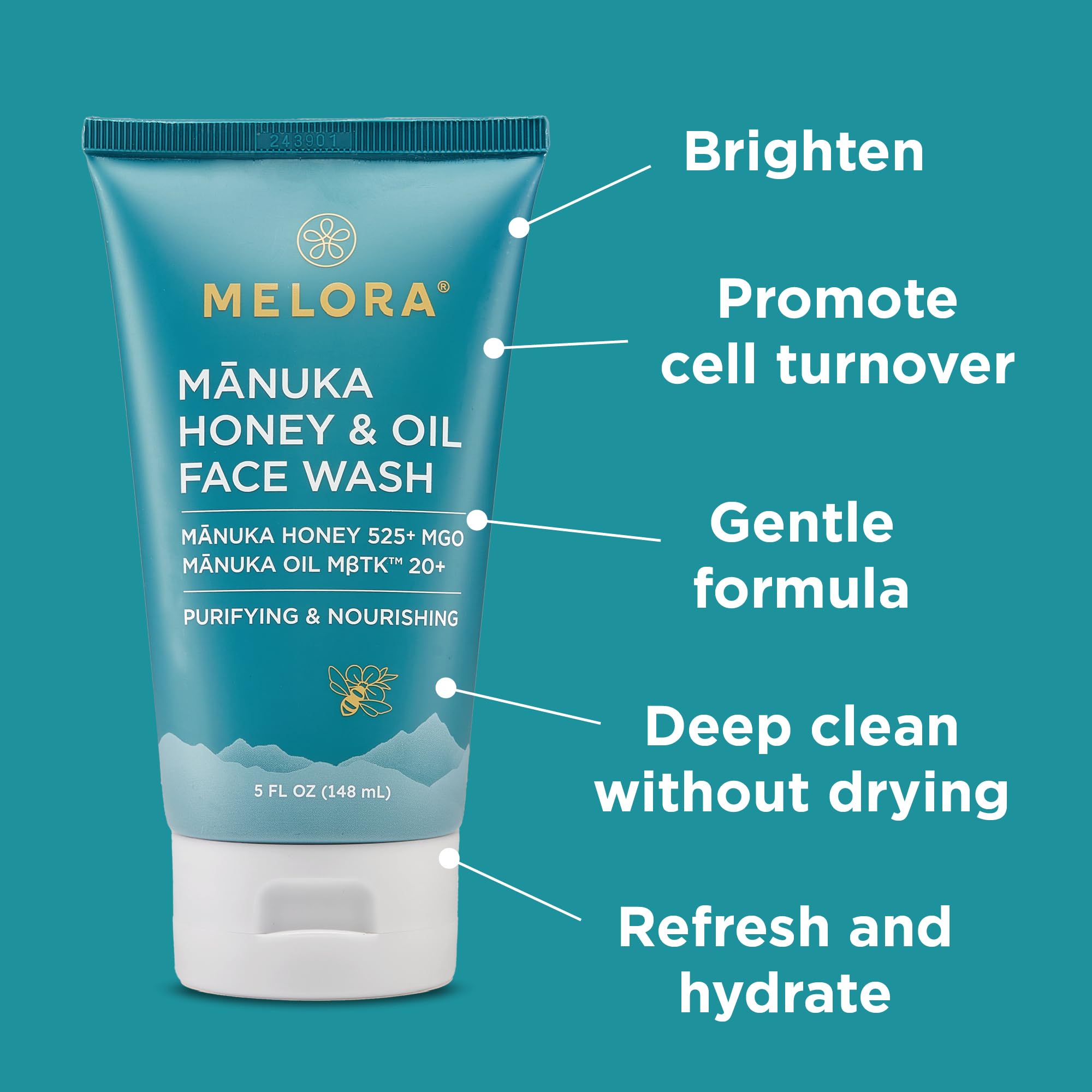 MELORA Manuka Honey Face Wash | Hydrating Daily Cleanser with Manuka Honey & Oil